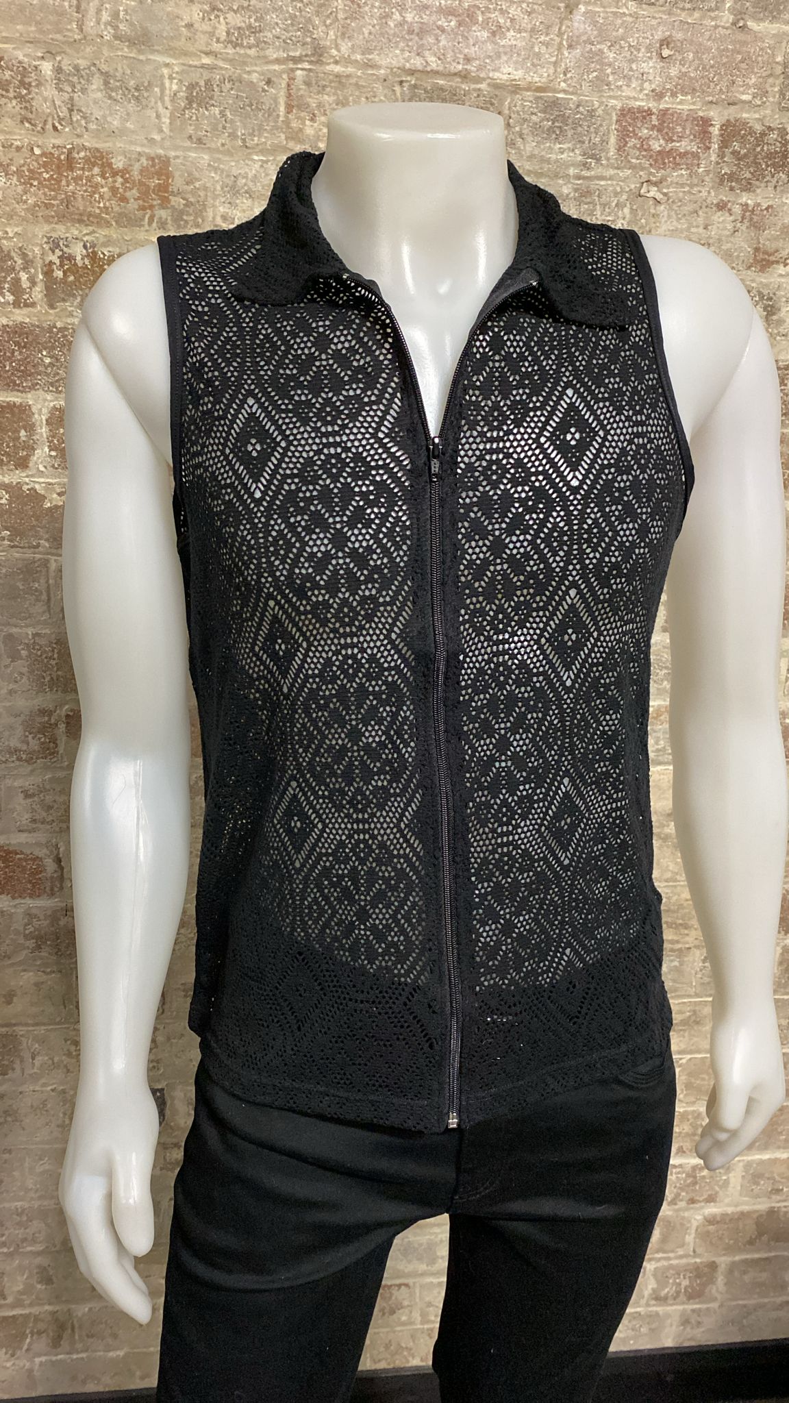 Daly Male Sleeveless Lace Vest with Zip Up Front