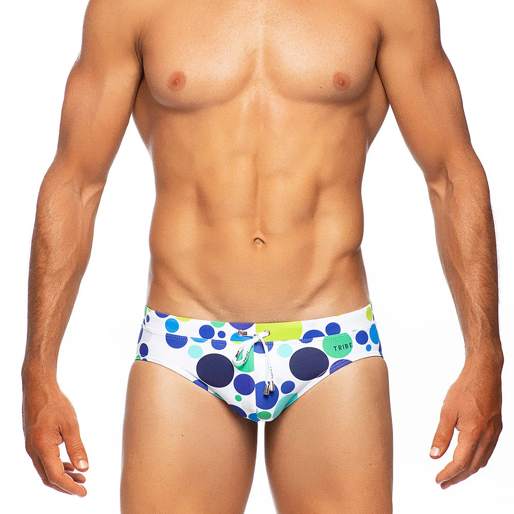 Tribe Bubbles Lo Rise Swim Brief Blue-Lime