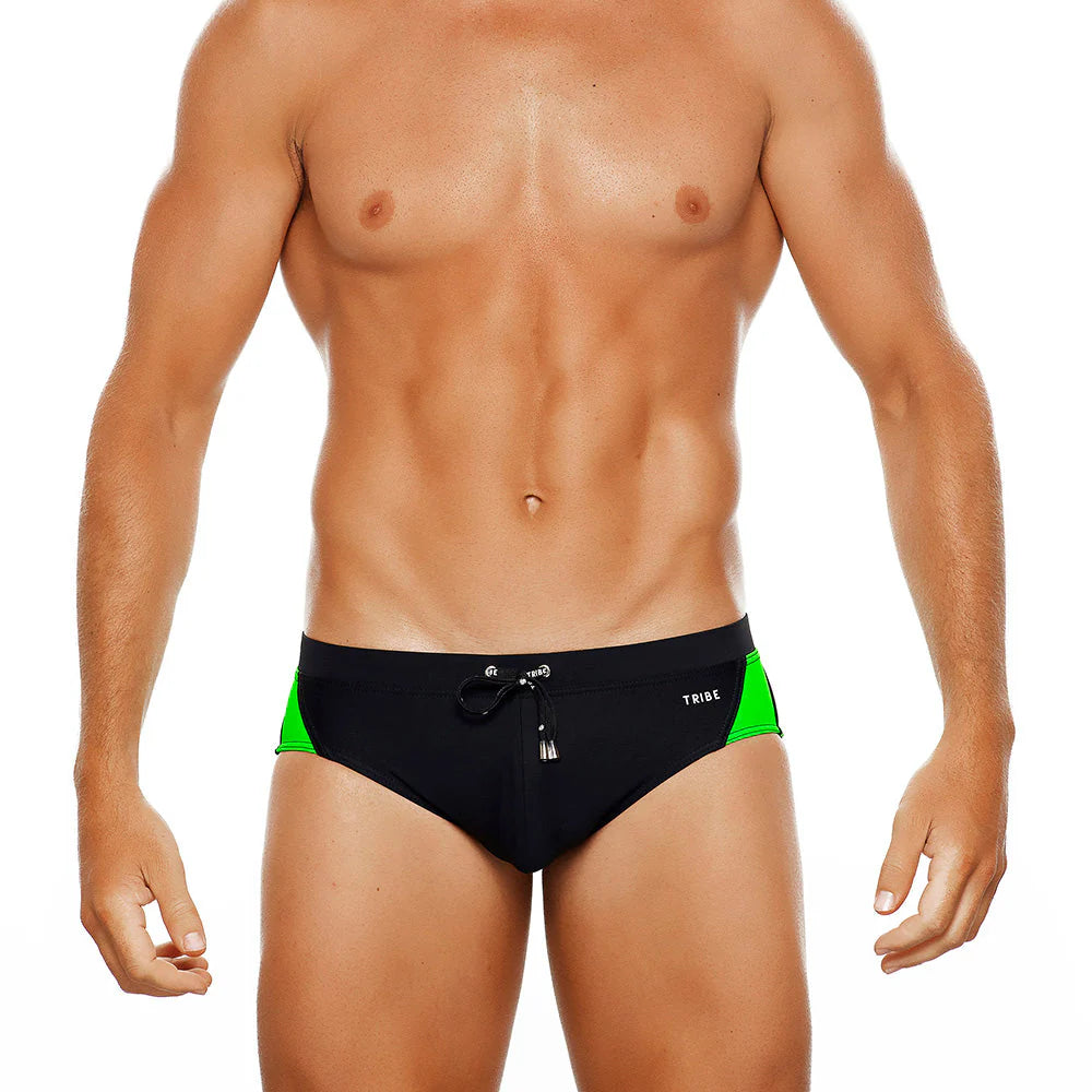 Tribe Barbdos Lo Rise Swim Brief Black-Lime