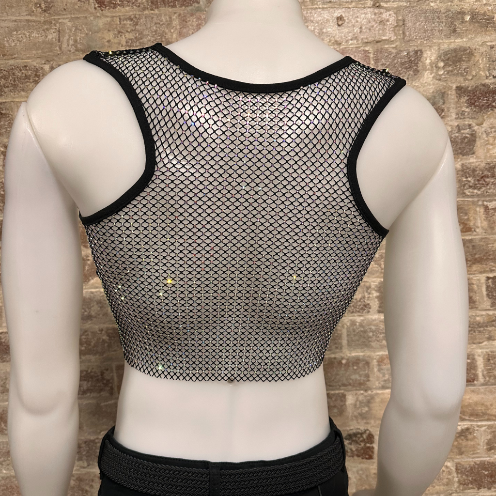 Daly Male Crystal Rhinestone Mesh Crop Top