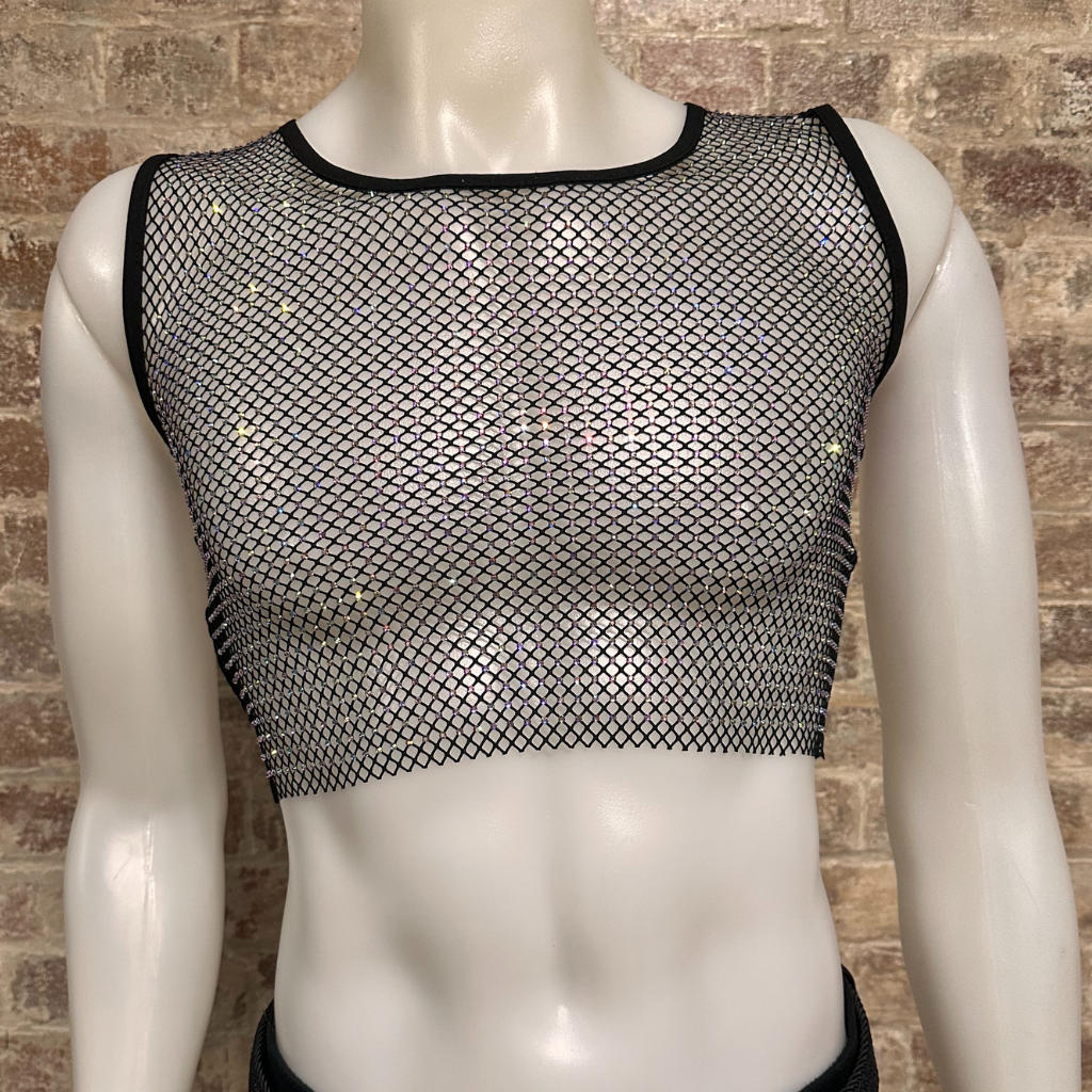 Daly Male Crystal Rhinestone Mesh Crop Top