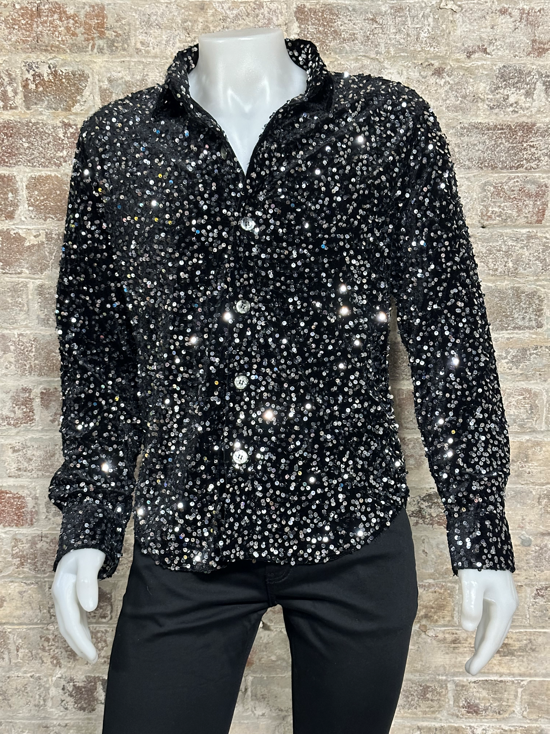 Daly Male Long Sleeve Velvet Sequin Shirt