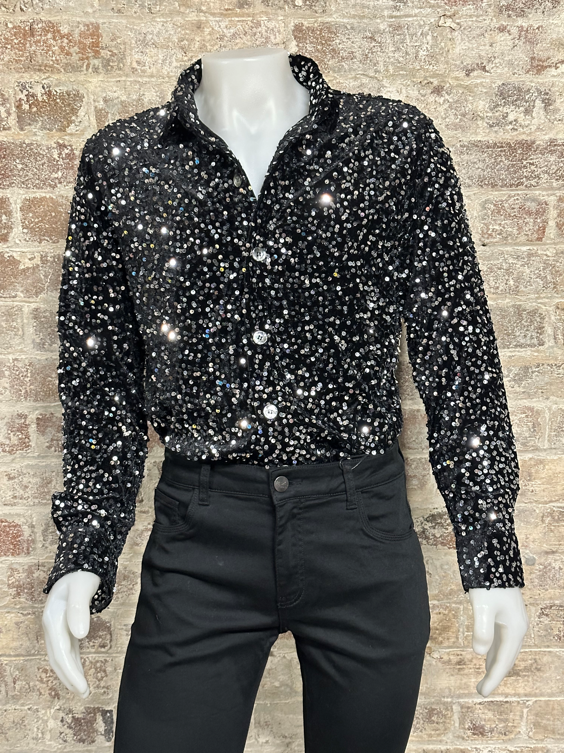 Daly Male Long Sleeve Velvet Sequin Shirt