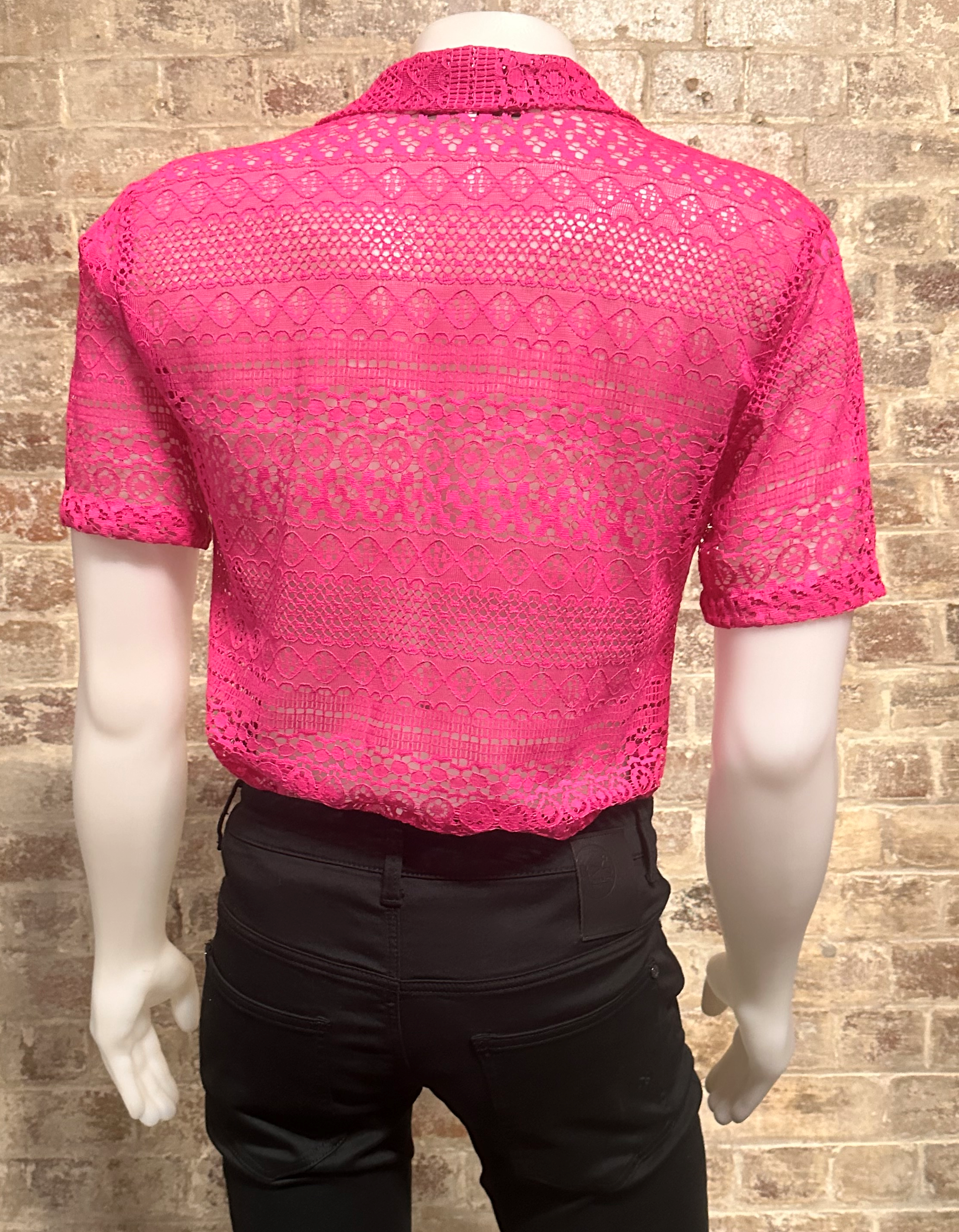 Nontouch Short Sleeve Lace Shirt Fuschia