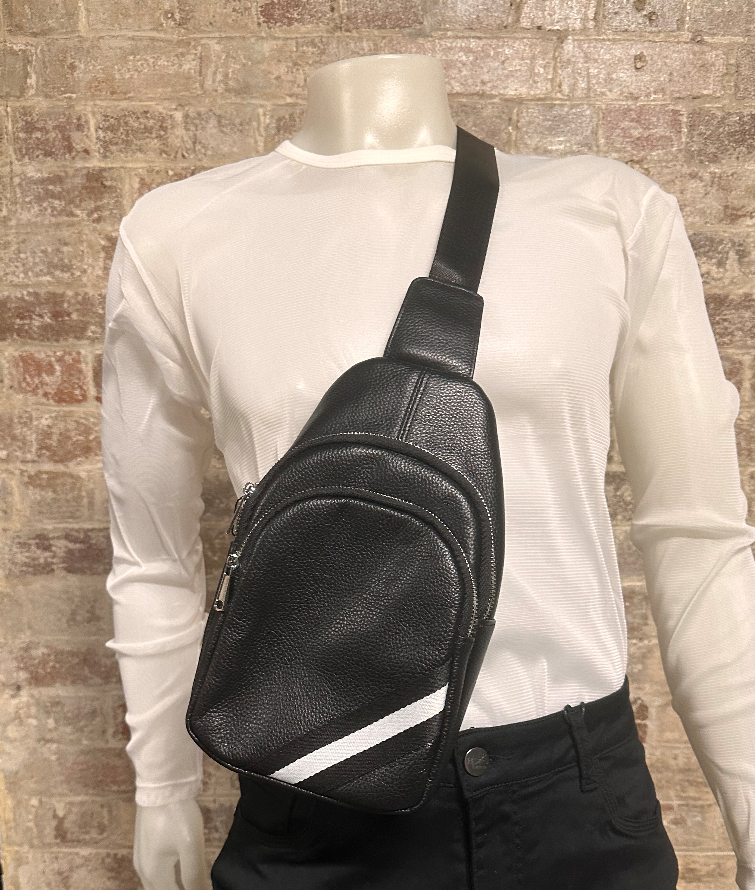 Leather Cross Body Bag White Stripe