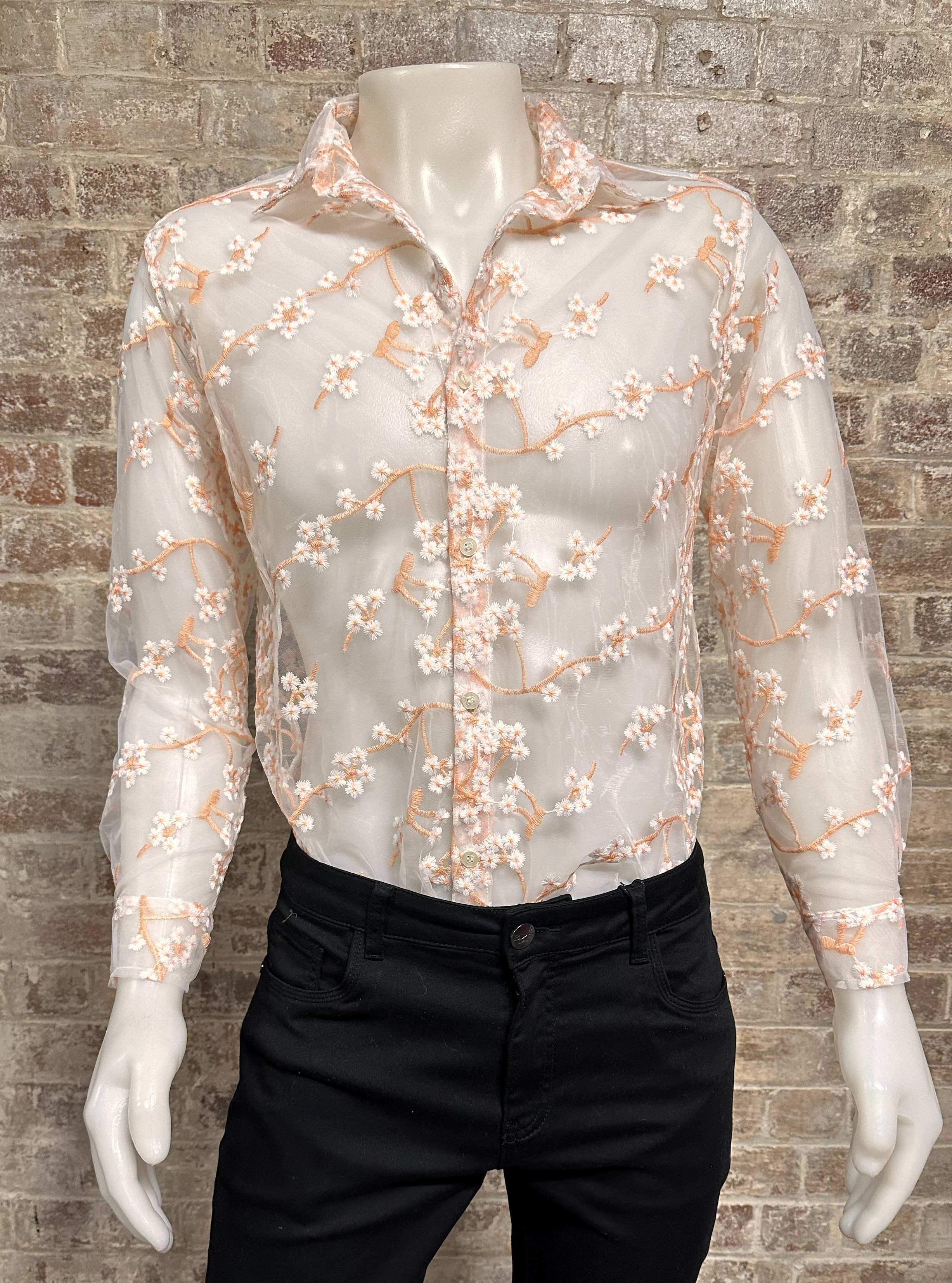 Christopher Daniels Long Sleeve Floral Lace Shirt