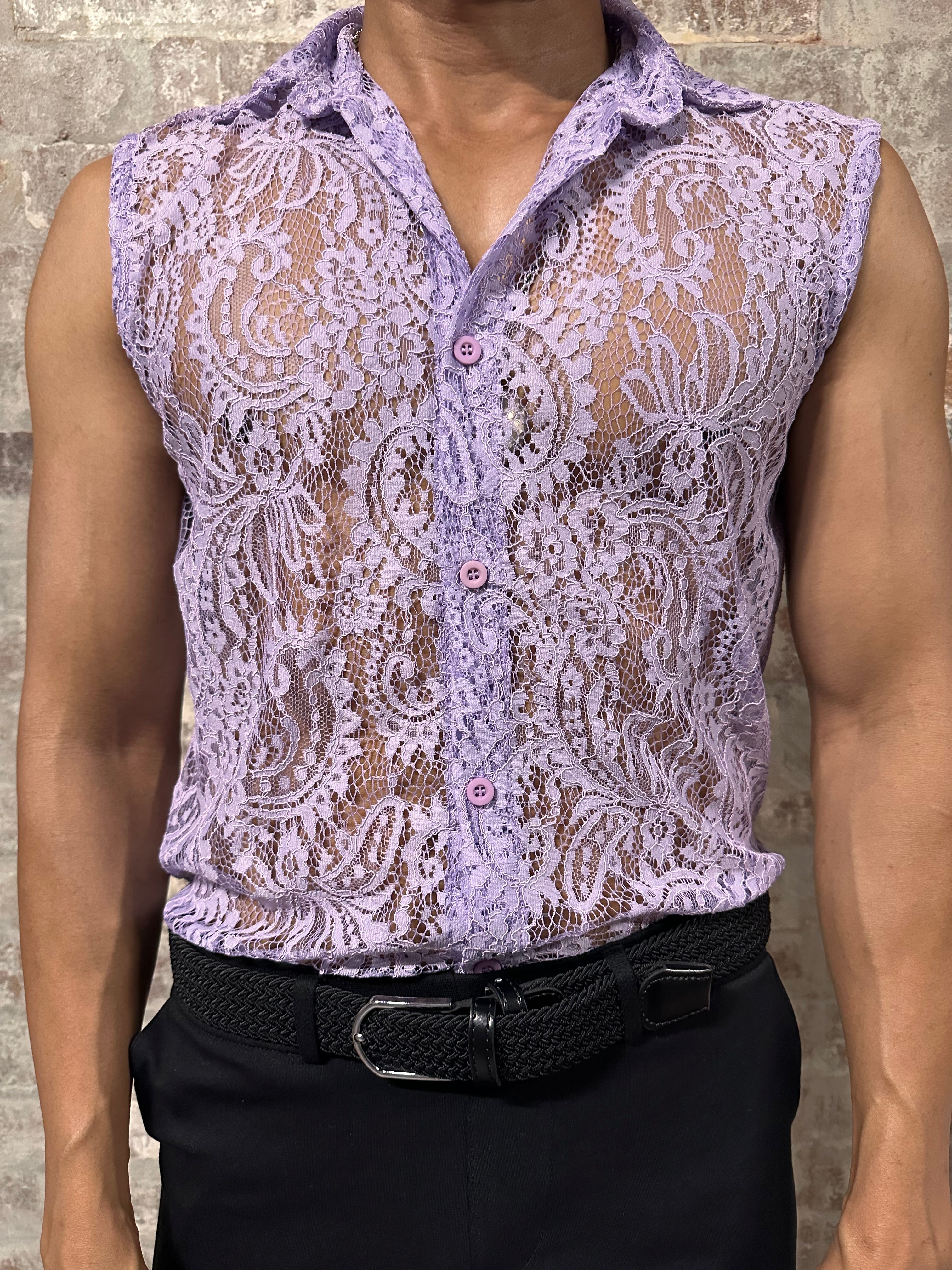 Daly Male Sleeveless Lace Shirt Lavender