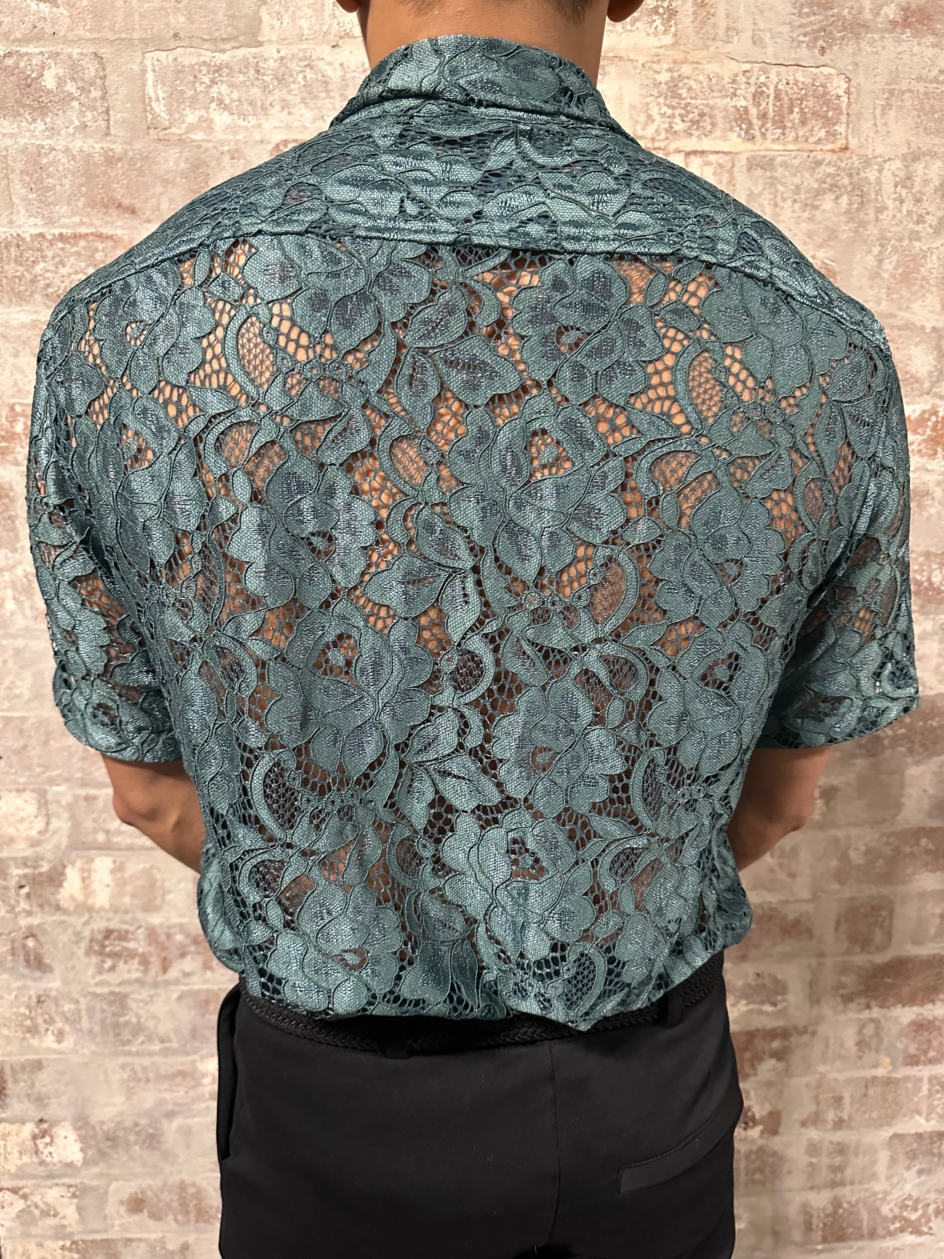 Christopher Daniels Short Sleeve Lace Shirt Emerald Green