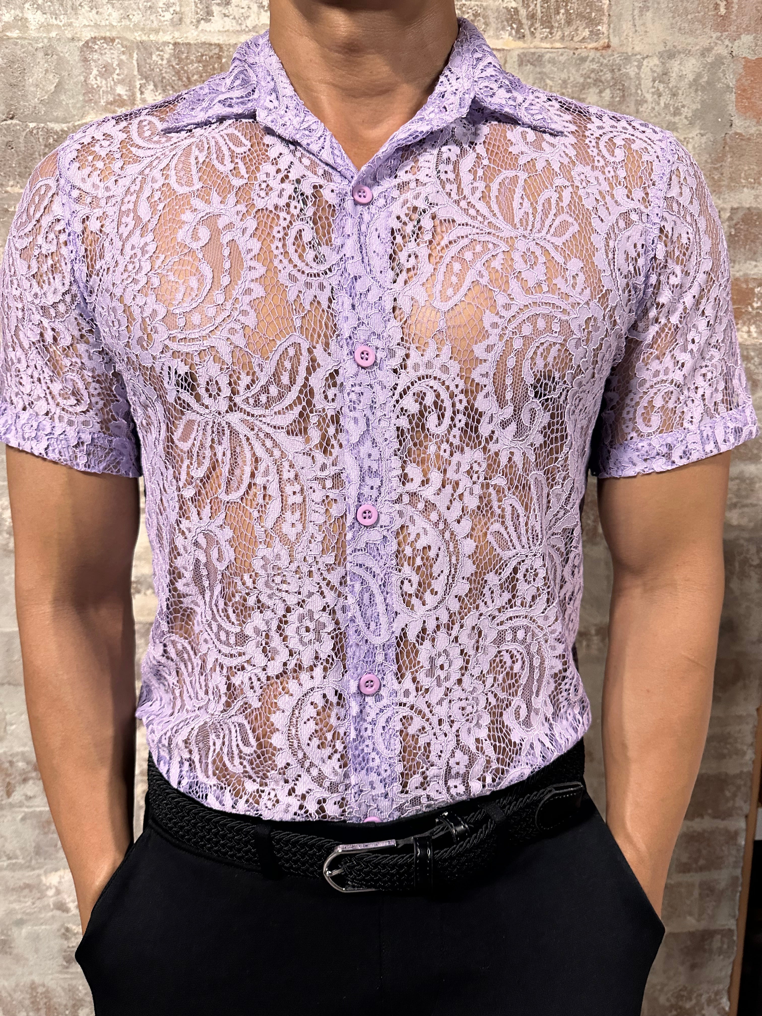 Daly Male Short Sleeve Lace Shirt Lavender
