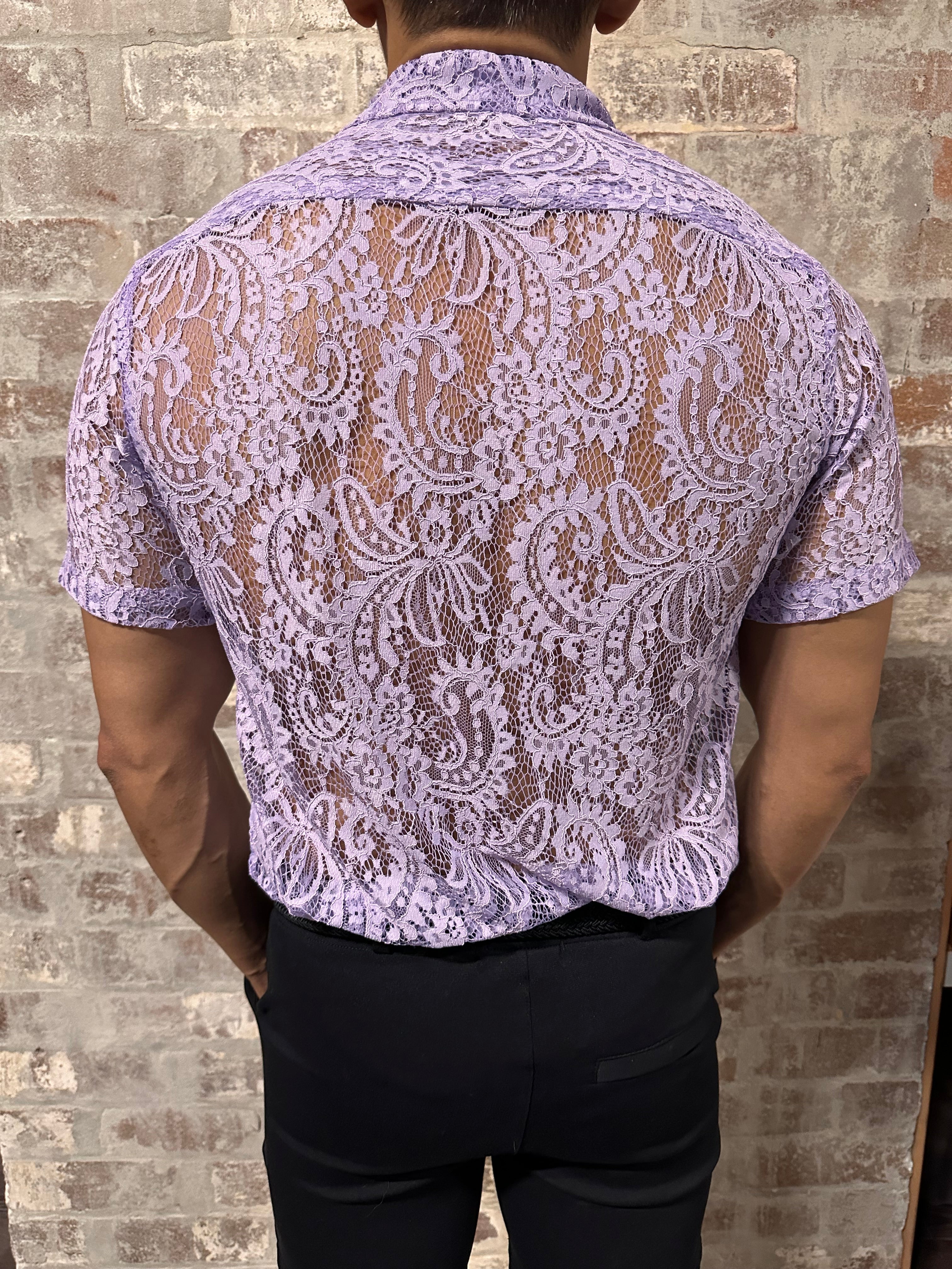 Daly Male Short Sleeve Lace Shirt Lavender