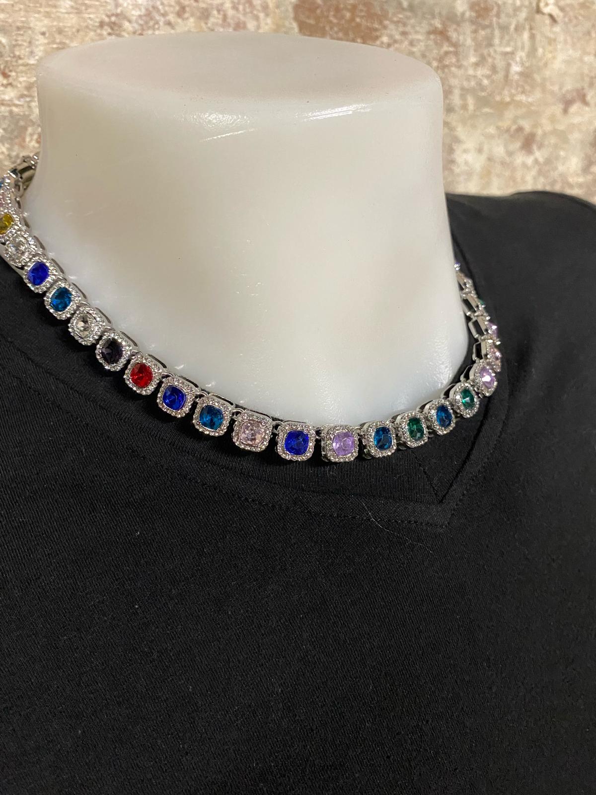 Daly Male Small Square Rhinestone Necklace
