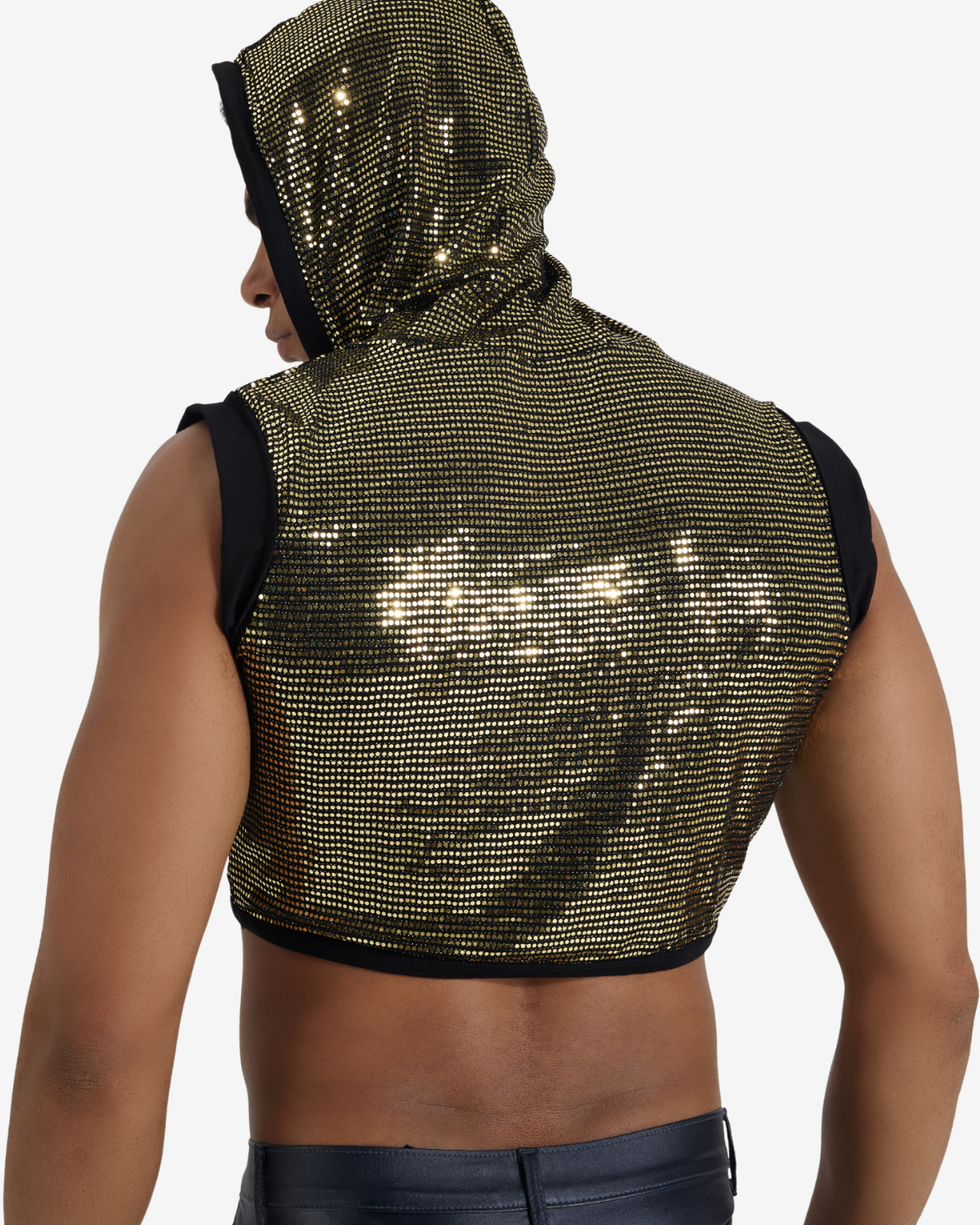 Daly Male Sleeveless Crop Top Sequin Hoodie