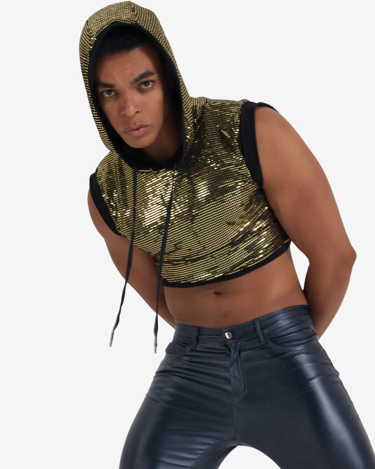 Daly Male Sleeveless Crop Top Sequin Hoodie