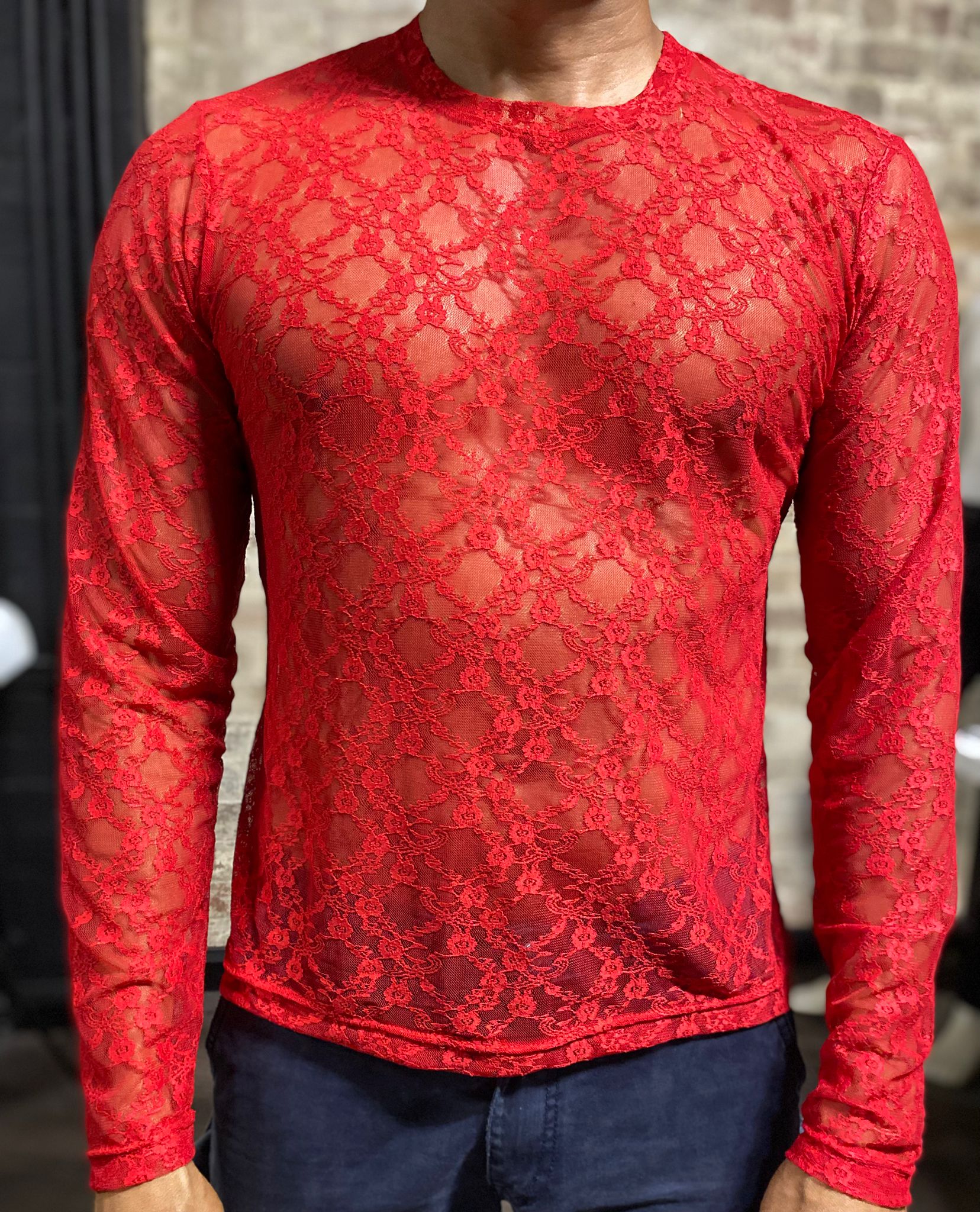 Daly Male Long Sleeve Stretch Lace Top