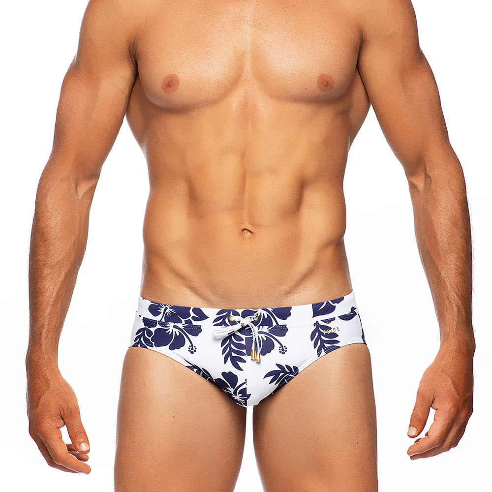 TRIBE HULA LO RISE SWIM BRIEF WHITE-NAVY