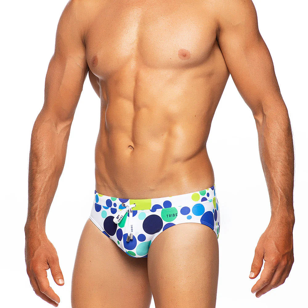 TRIBE BUBBLES LO RISE SWIM BRIEF BLUE-LIME