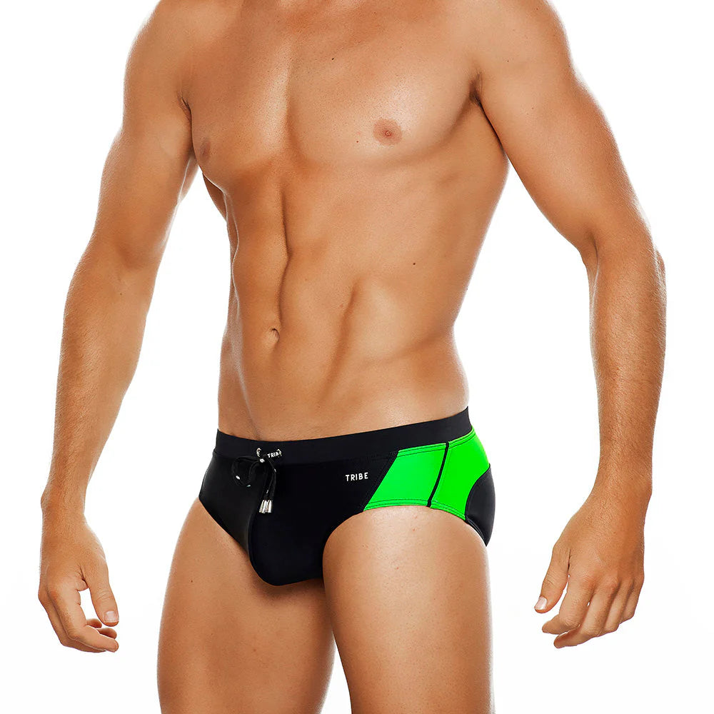 Tribe Barbdos Lo Rise Swim Brief Black-Lime