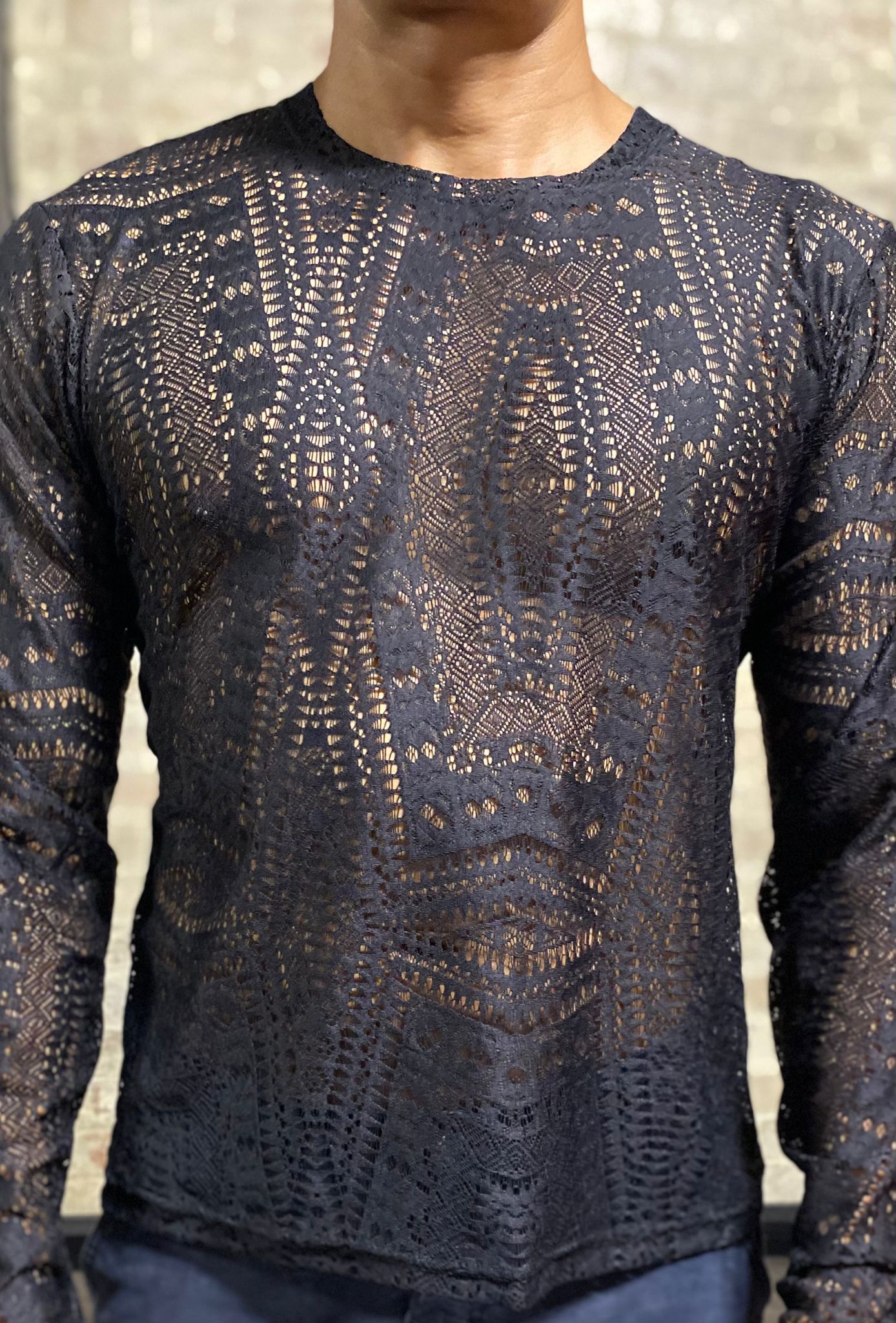 Daly Male Long Sleeve Stretch Lace Top