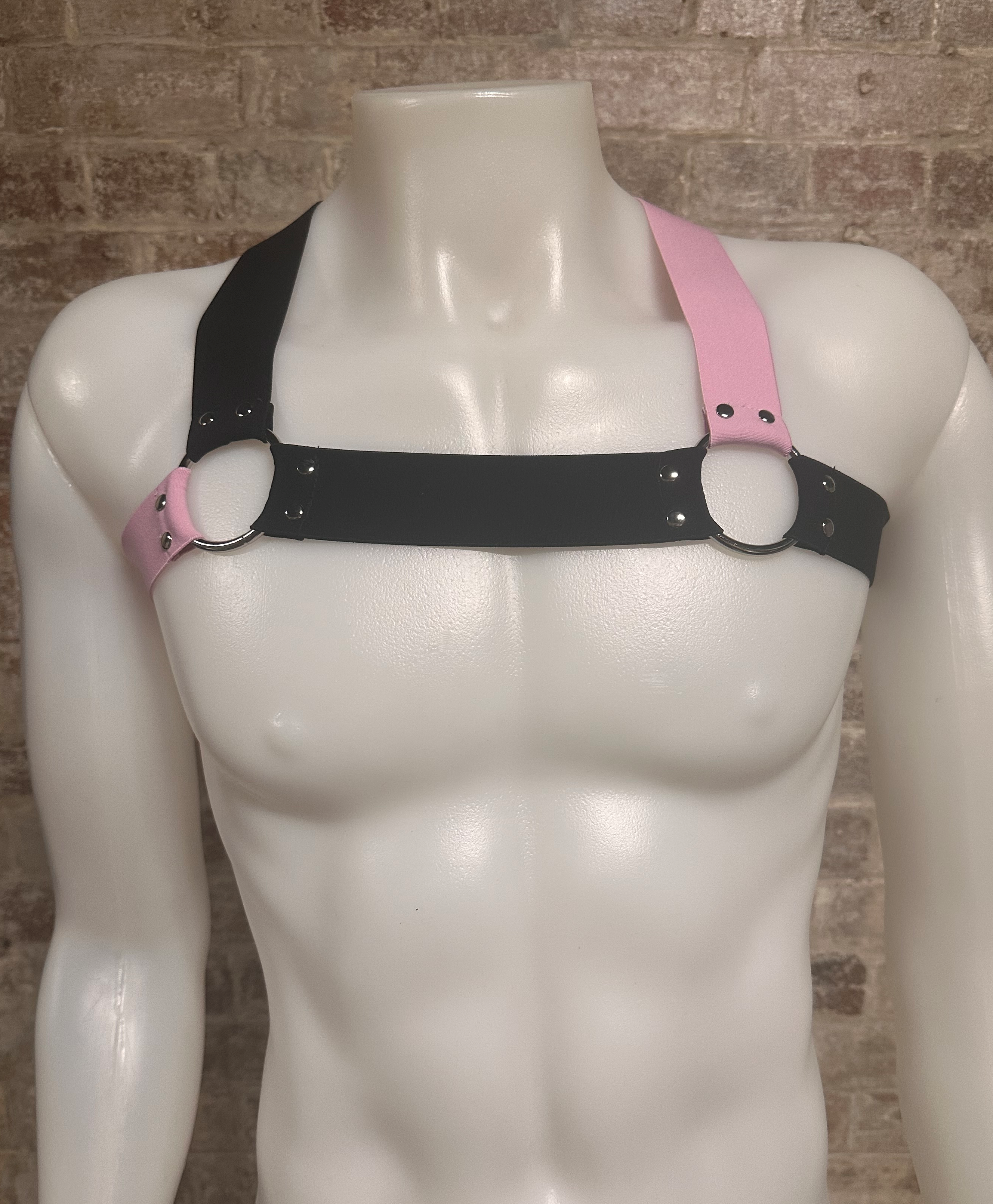 Daly Male Body Harness Black-Baby Pink