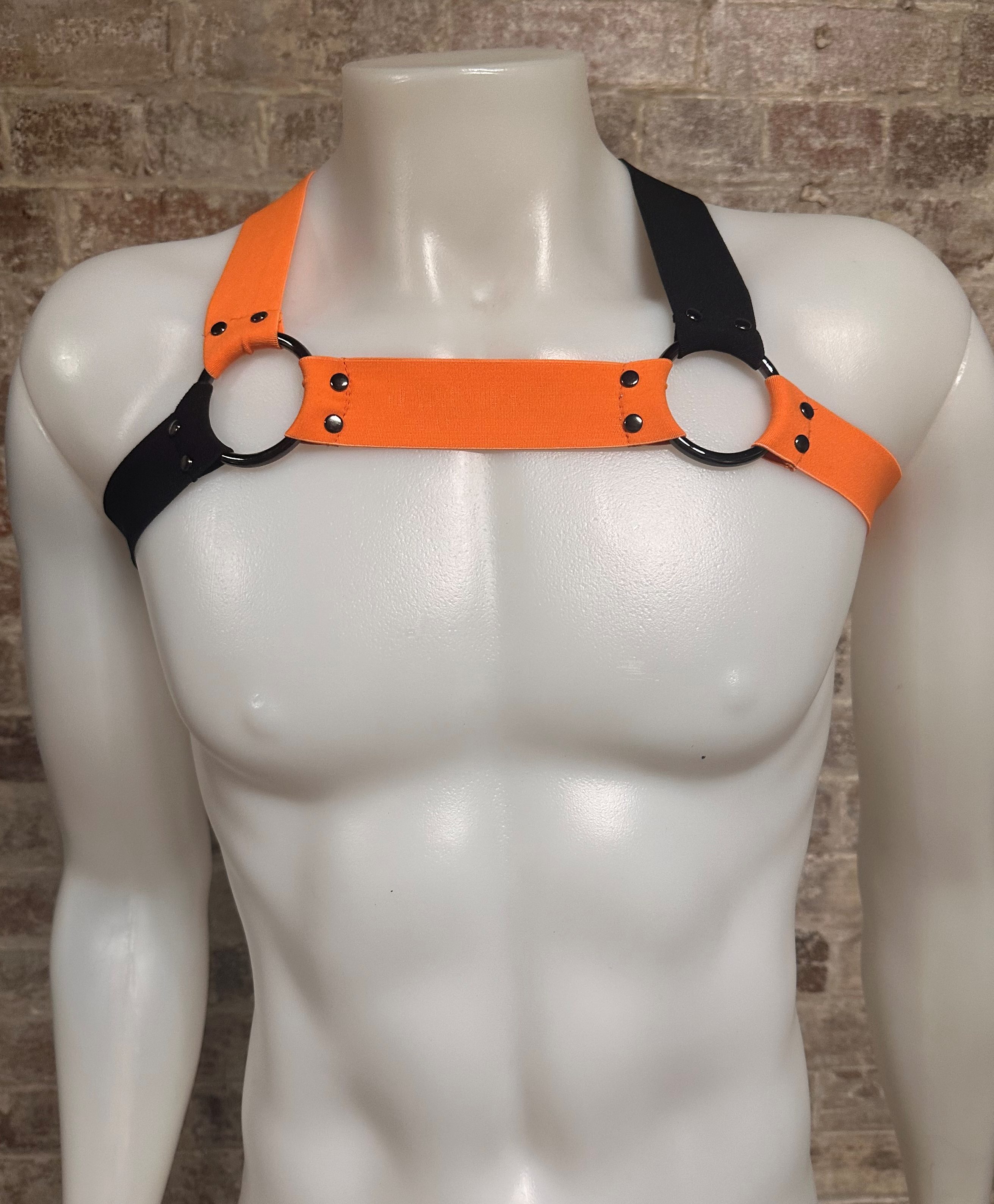 Daly Male Body Harness Black-Burnt Orange