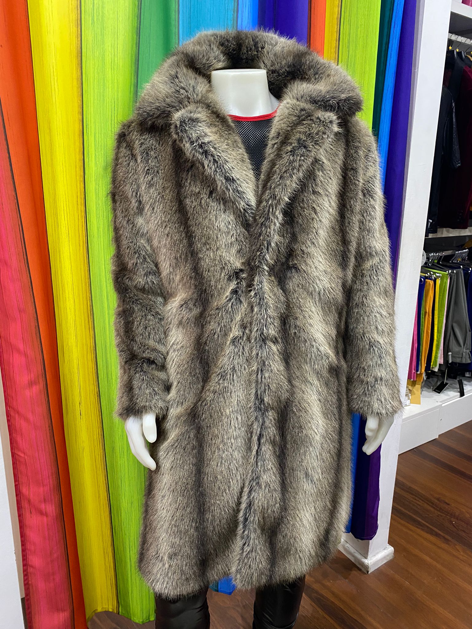 Daly Male Faux Fur Long Jacket Brown