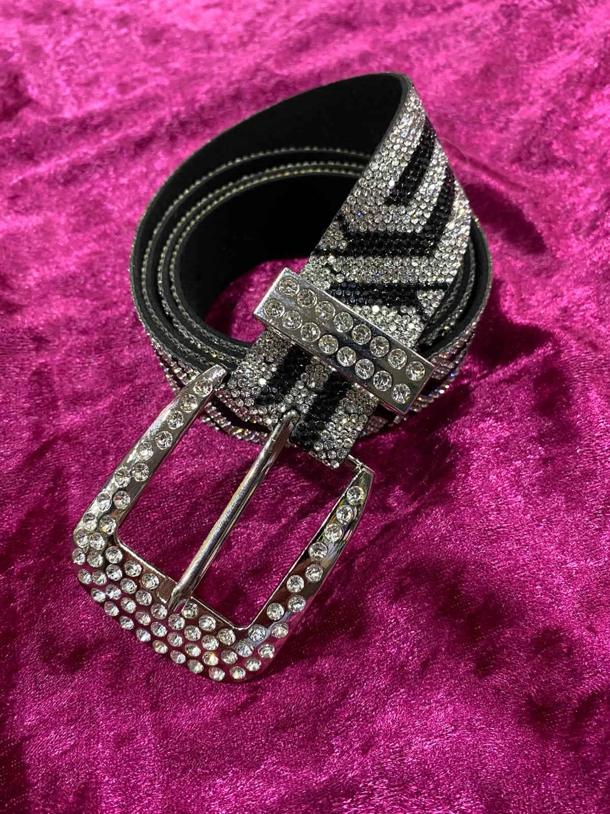 folded rhinestone belt with rhinestone buckle