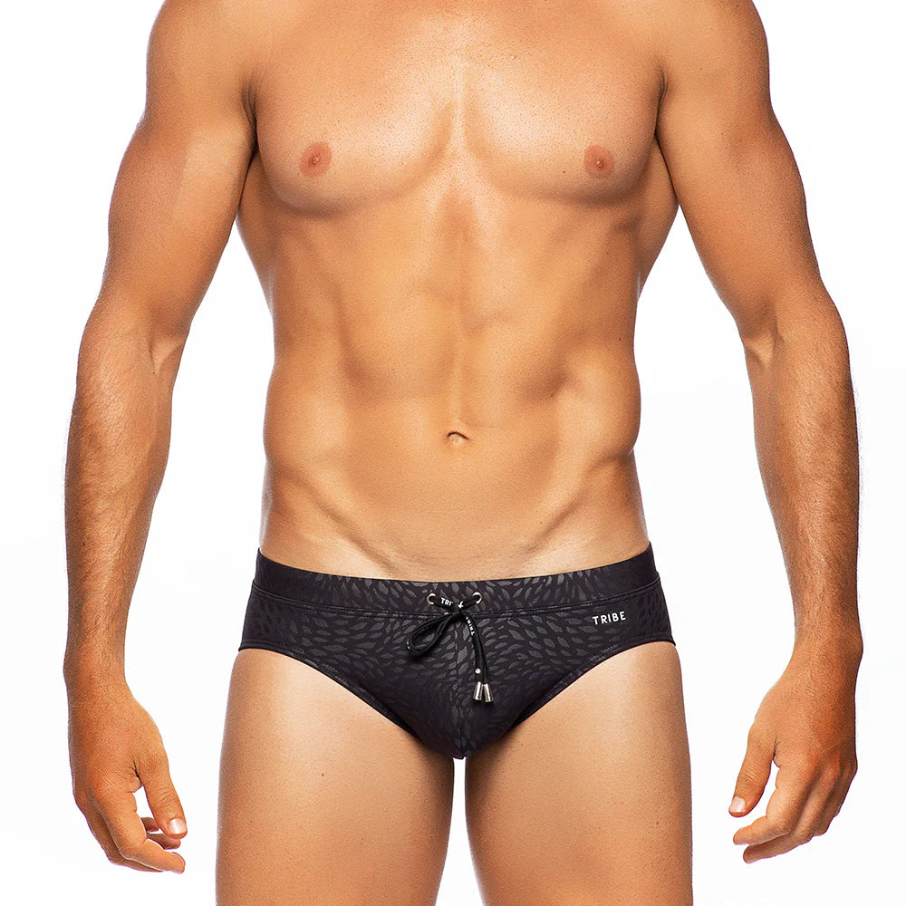 TRIBE DRAGON LO RISE SWIM BRIEF BLACK