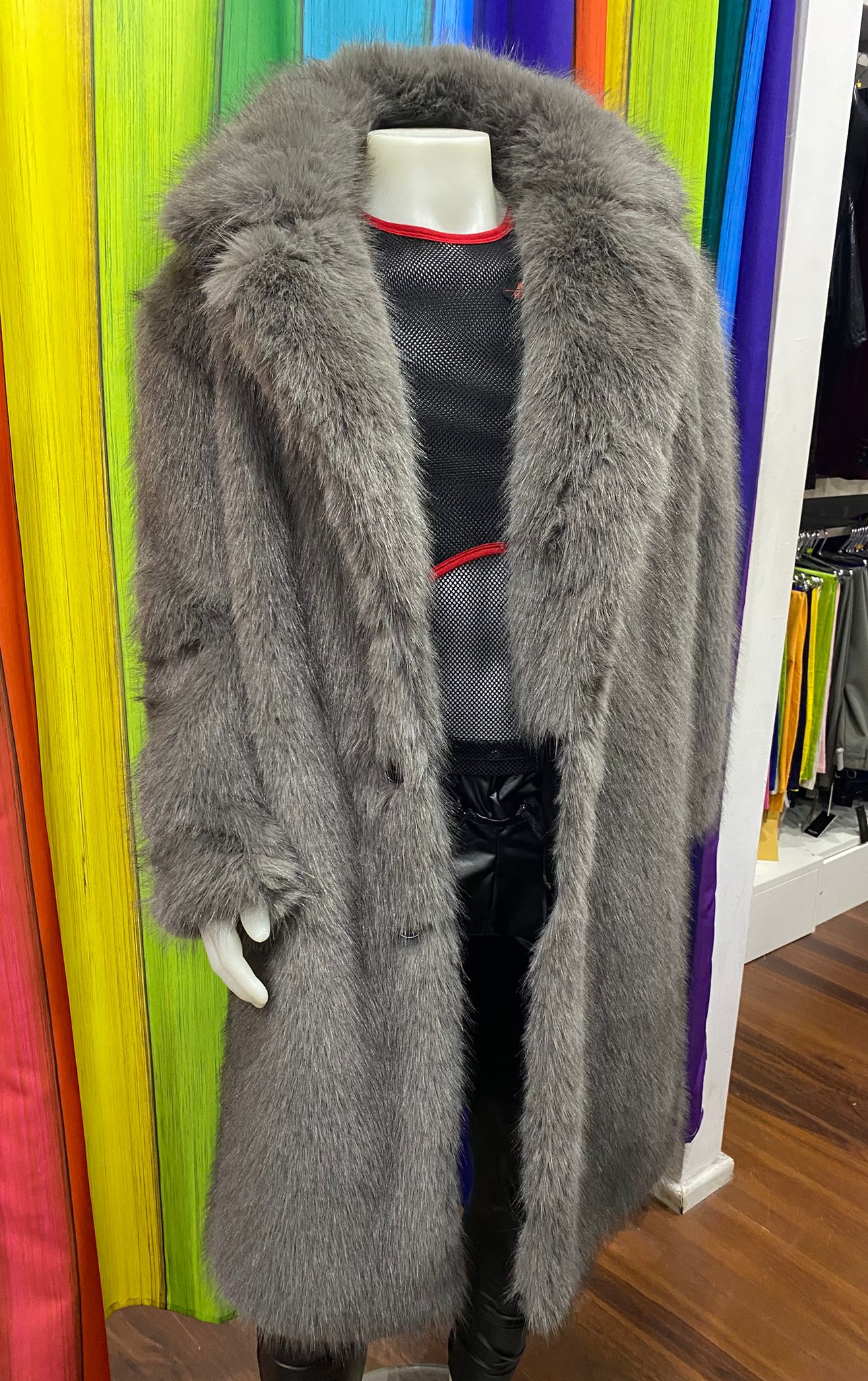 Daly Male Faux Fur Long Coat Dark Grey