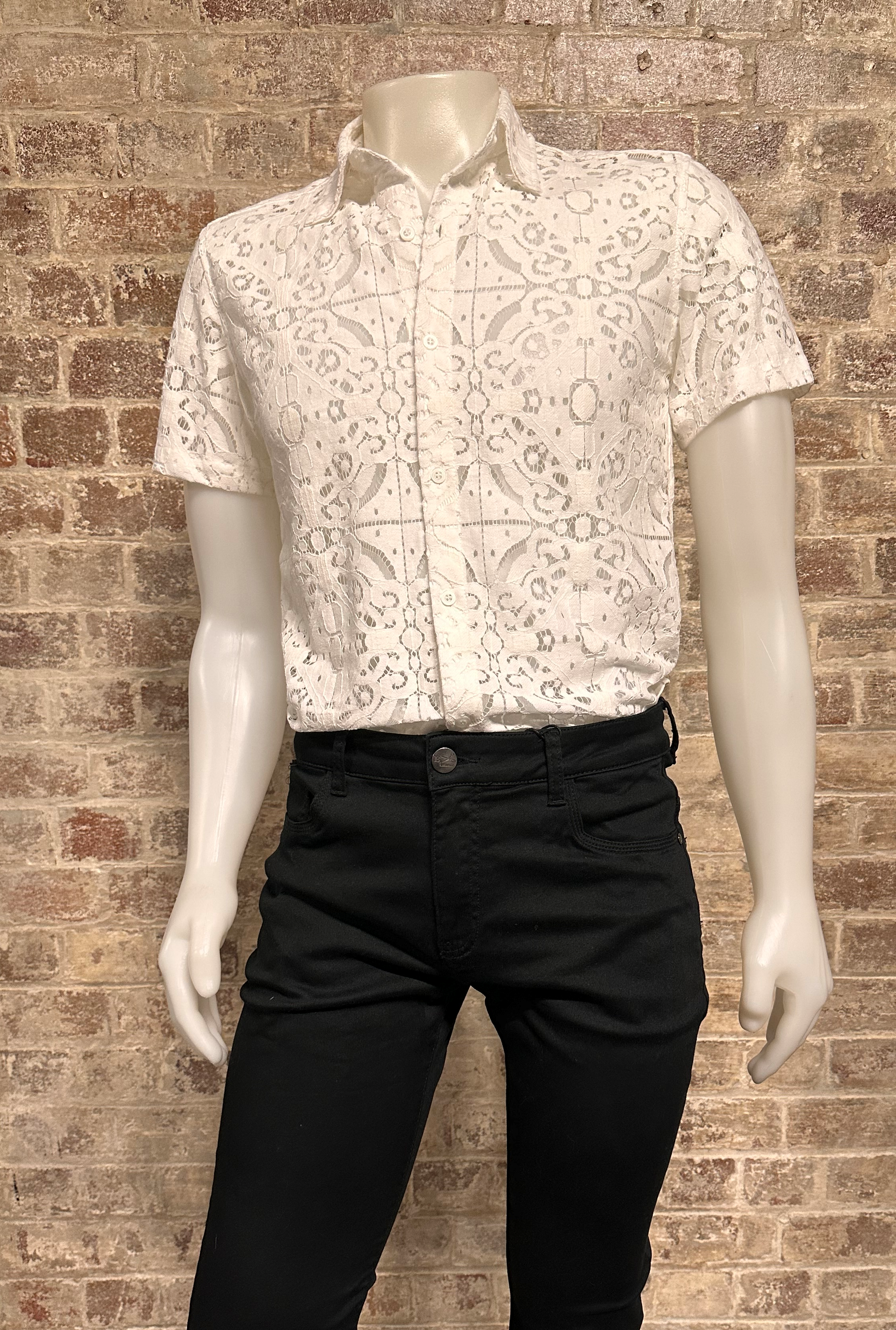 NONTOUCH SHORT SLEEVE LACE SHIRT CREAM