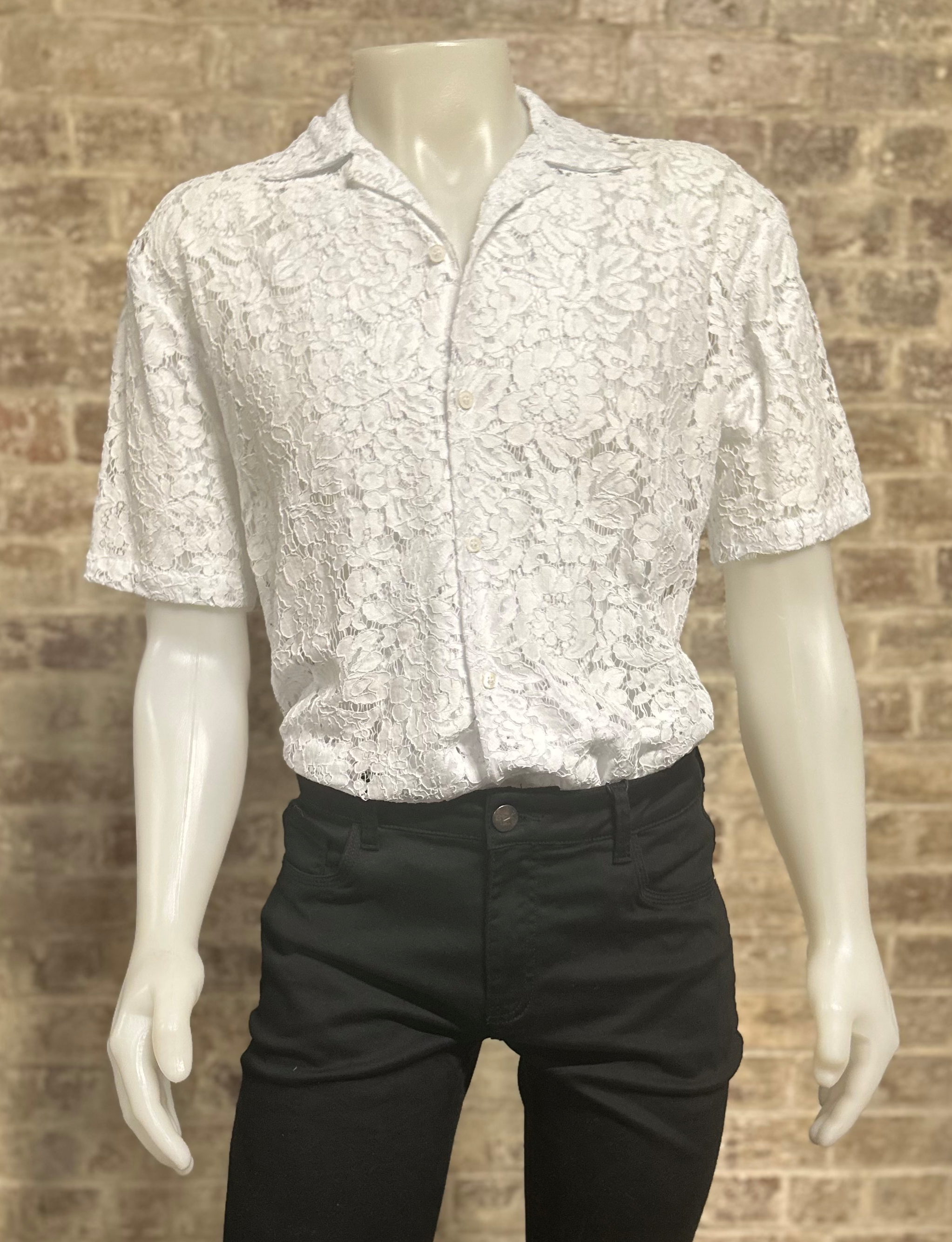 NONTOUCH SHORT SLEEVE FLORAL LACE SHIRT