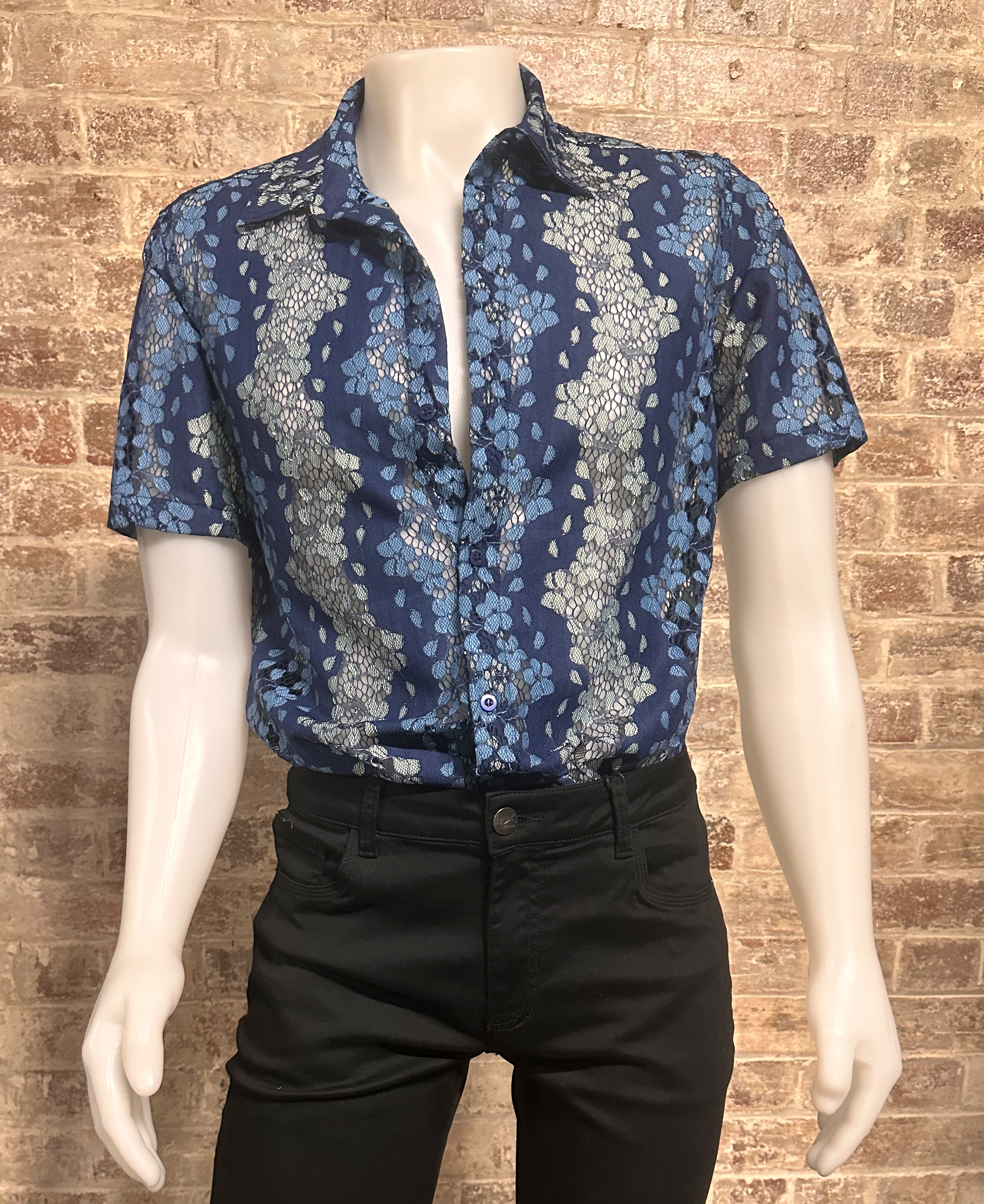 NONTOUCH SHORT SLEEVE LACE SHIRT NAVY