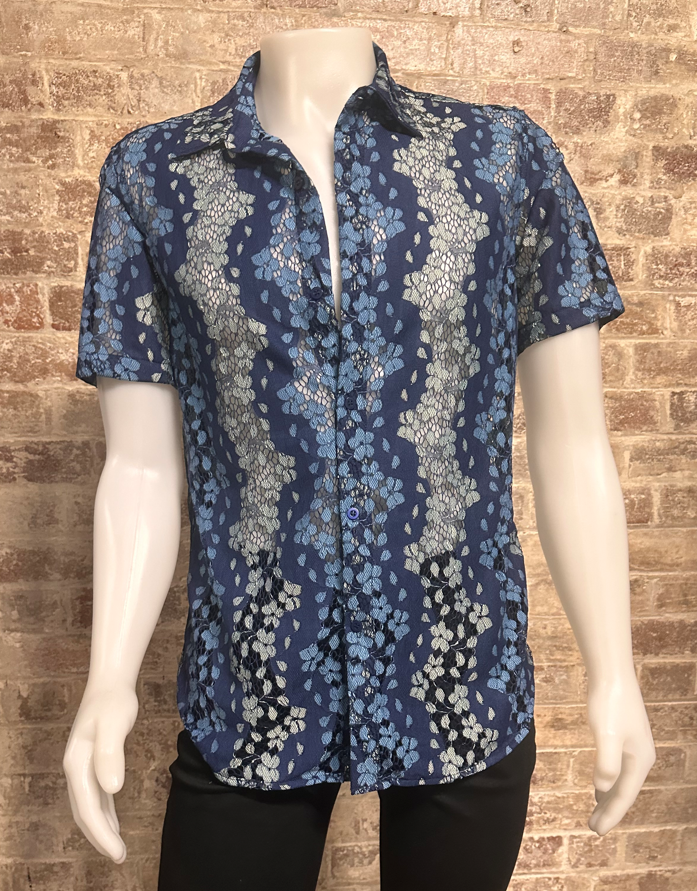 NONTOUCH SHORT SLEEVE LACE SHIRT NAVY