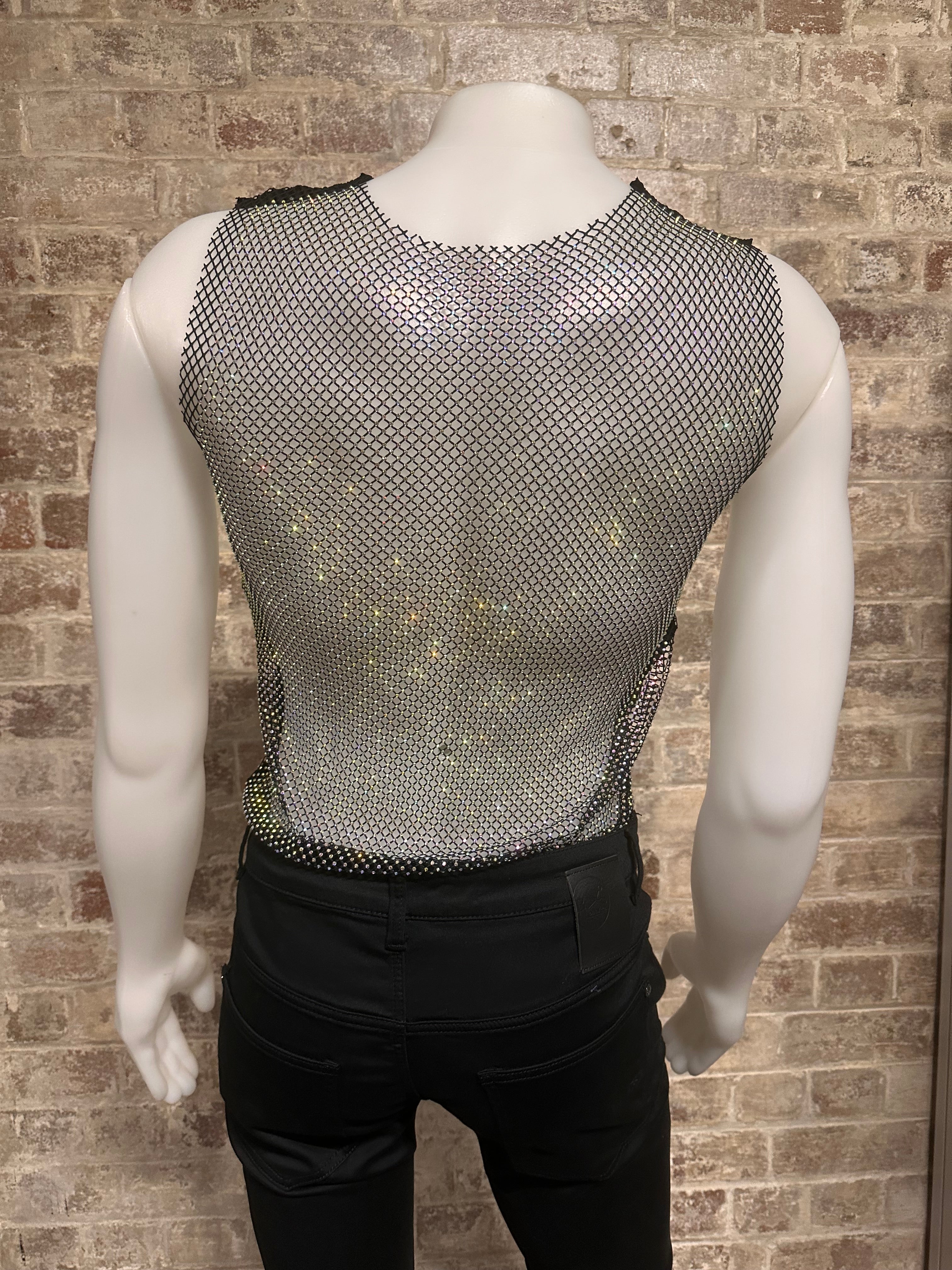 CRYSTAL RHINESTONE MESH SLEEVELESS TANK TOP