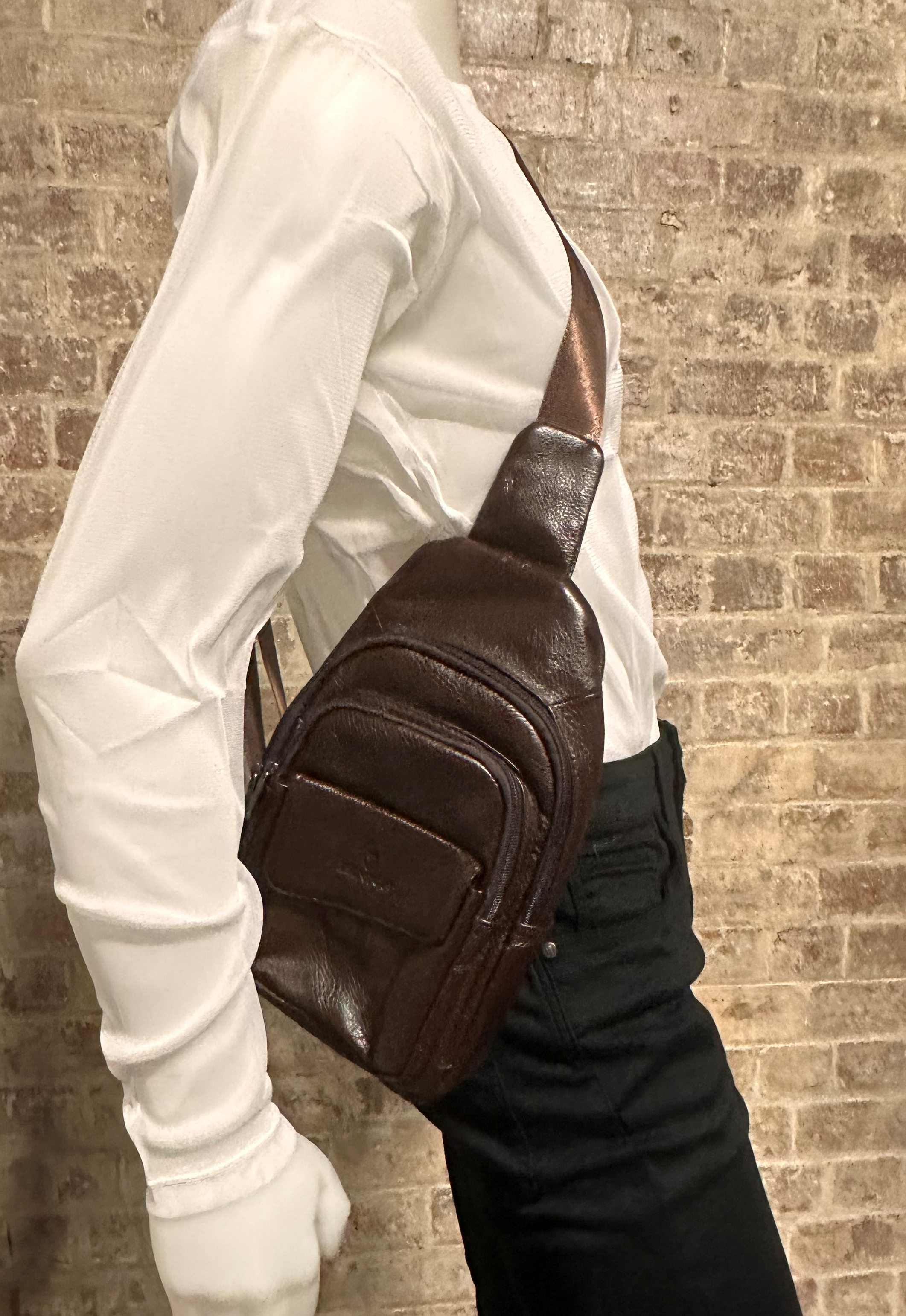 ZZNICK LEATHER CROSS BODY BAG BROWN