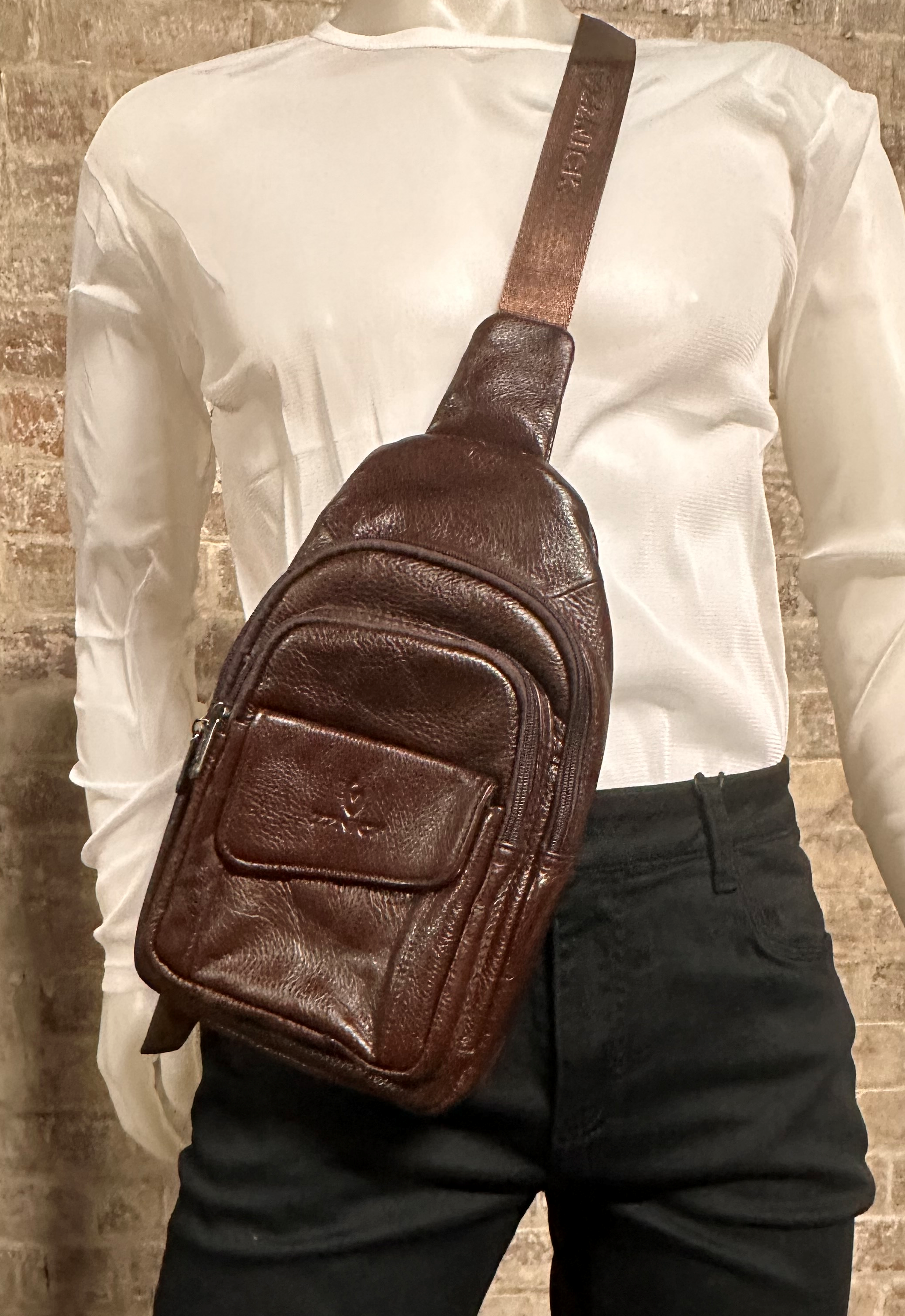 ZZNICK LEATHER CROSS BODY BAG BROWN