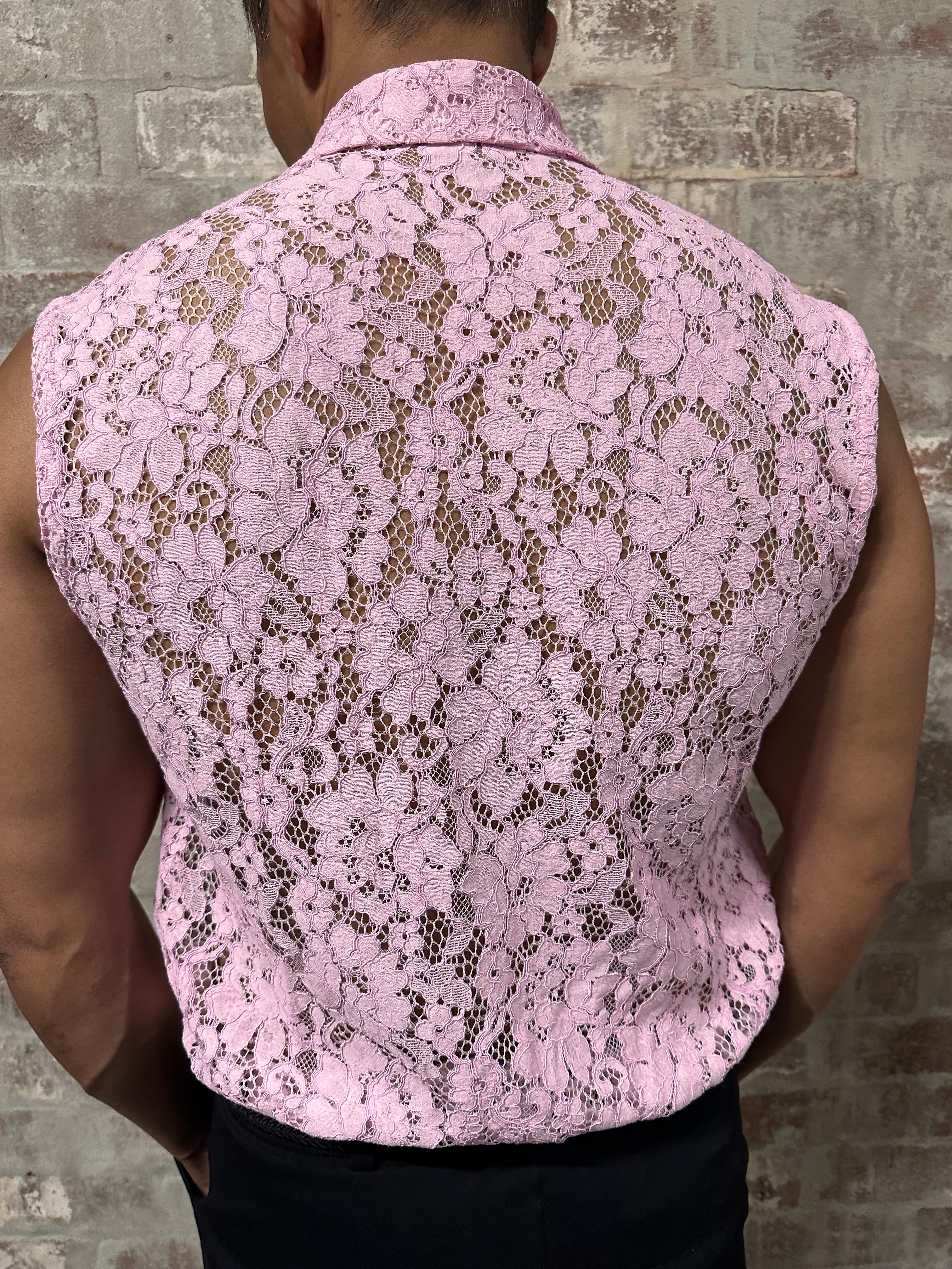 Sleeveless lace shiirt Baby Pink Back