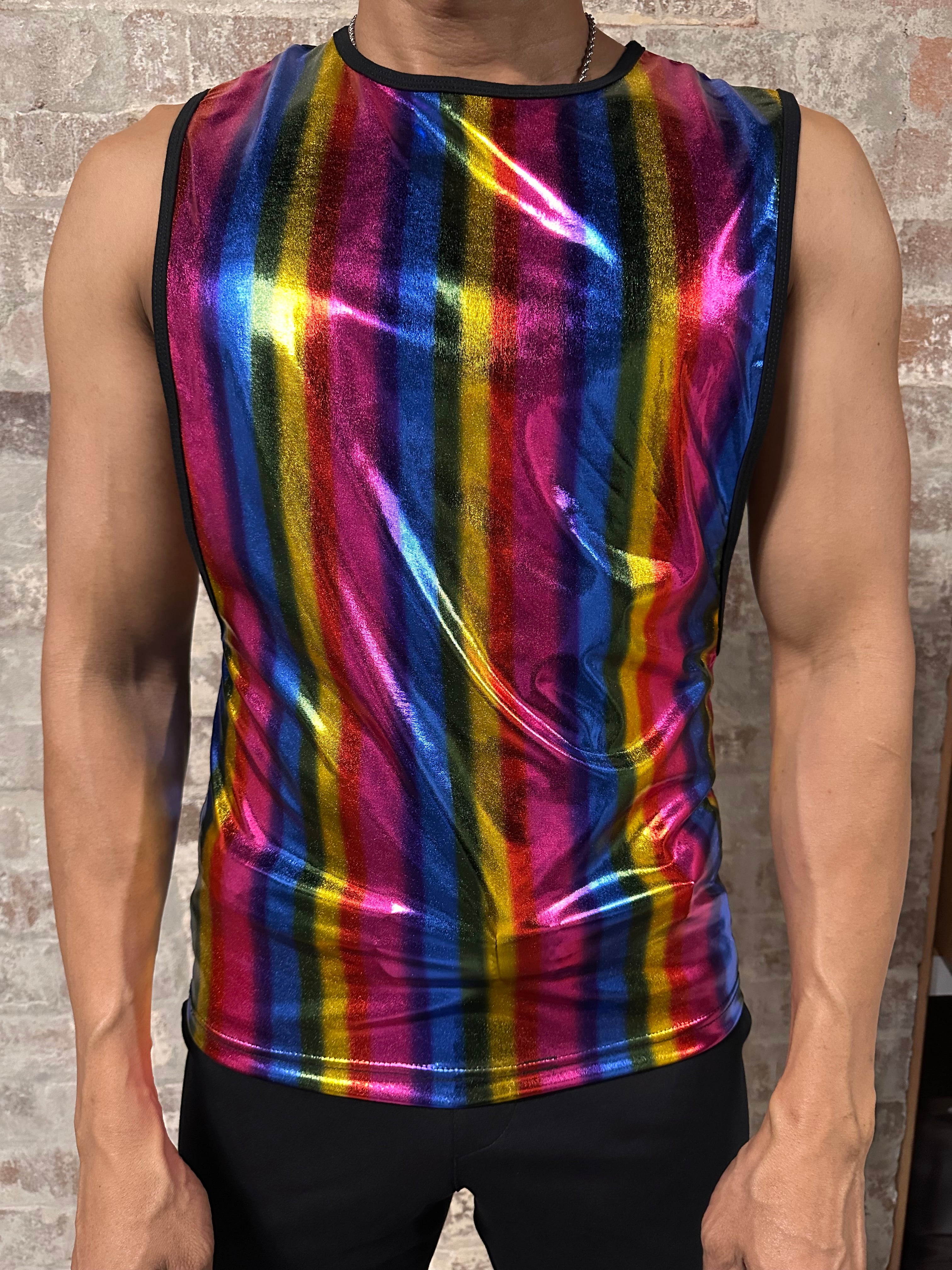 Daly Male Metallic Front Lycra Mesh T-Back Singlet