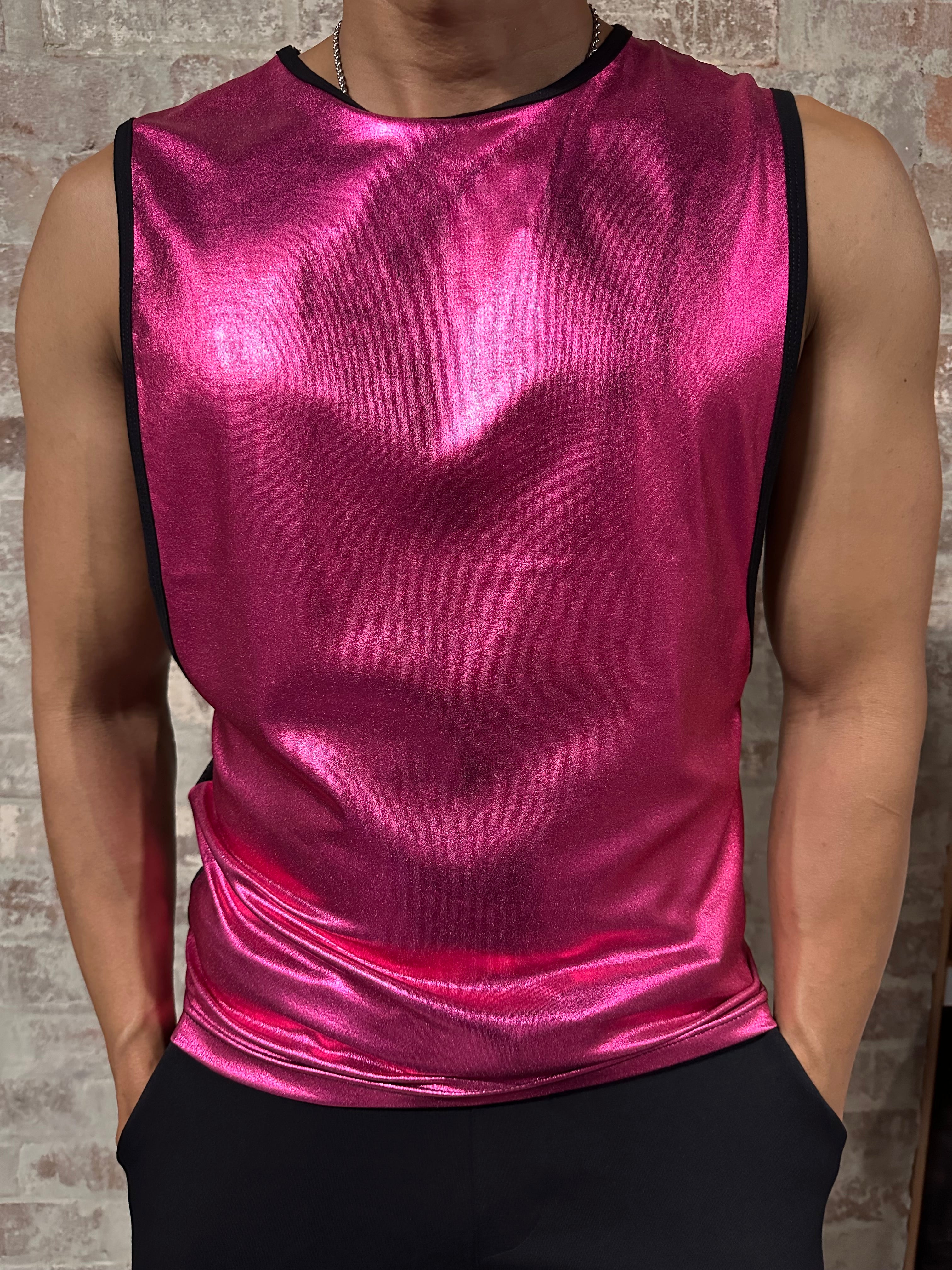 Daly Male Metallic Front Lycra Mesh T-Back Singlet