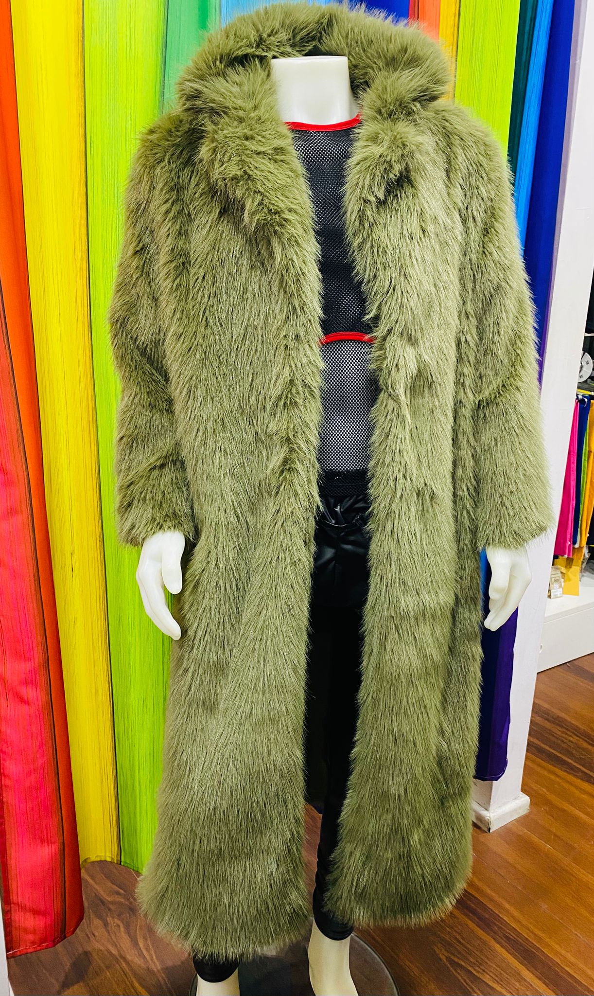 Daly Male Faux Fur Long Coat Moss Green