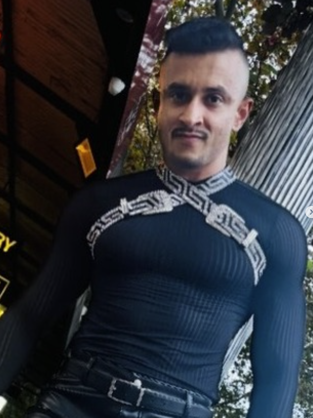 model wearing rhinestone belt

