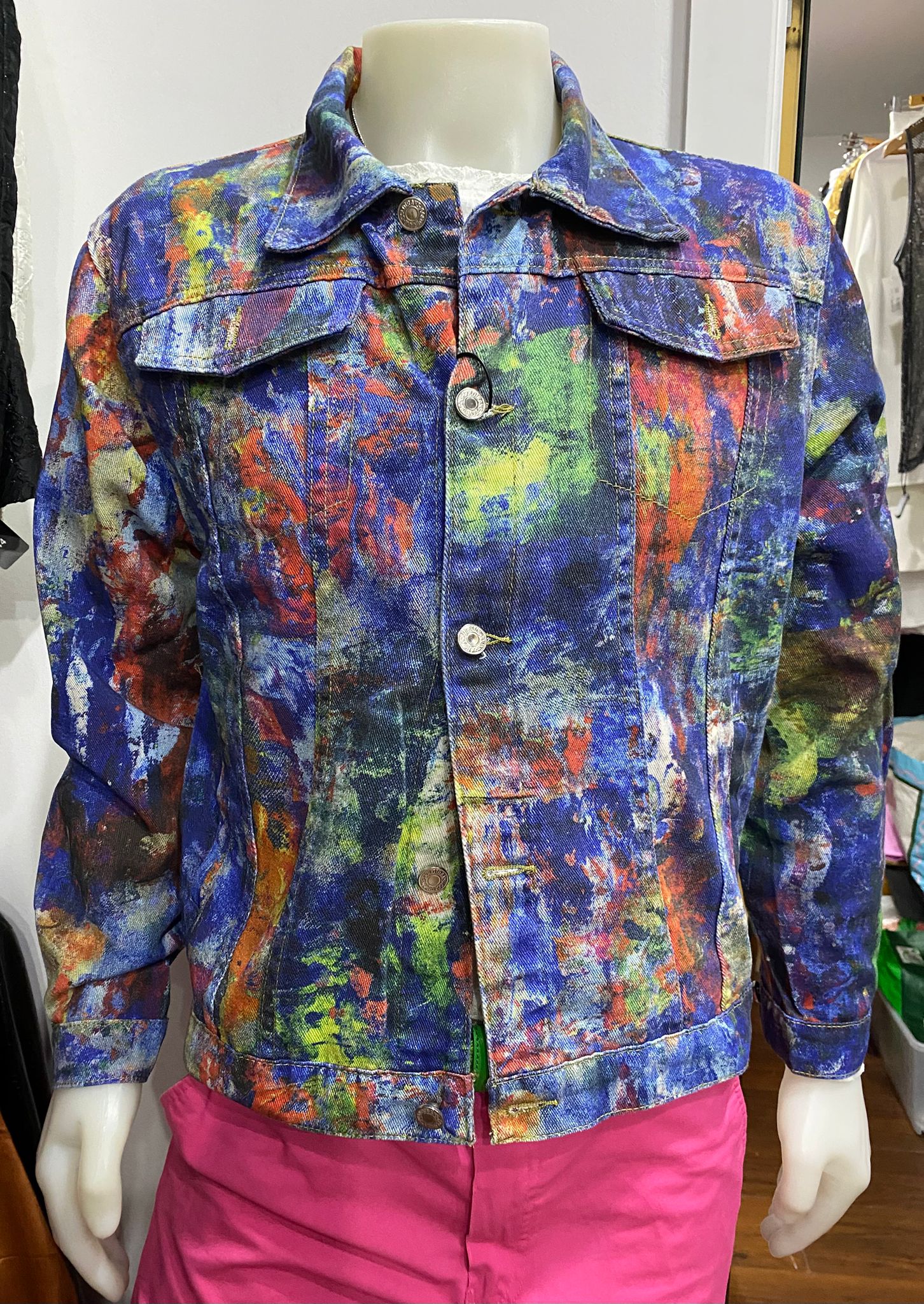 Denim Jacket with splattered paint design detail