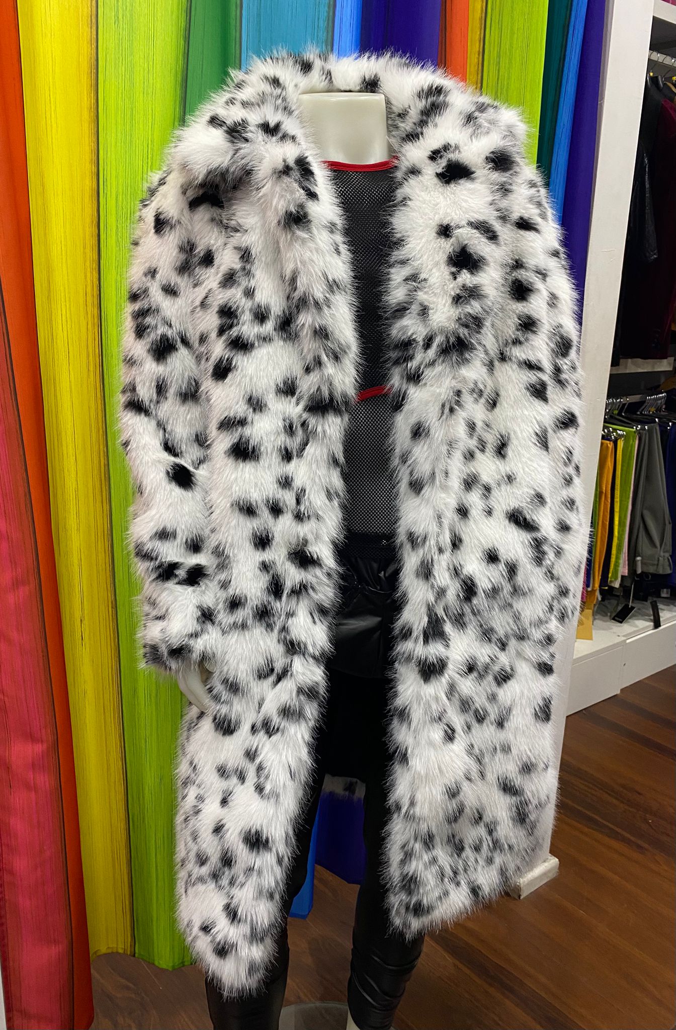 Daly Male Faux Fur Long Jacket Snow Leopard