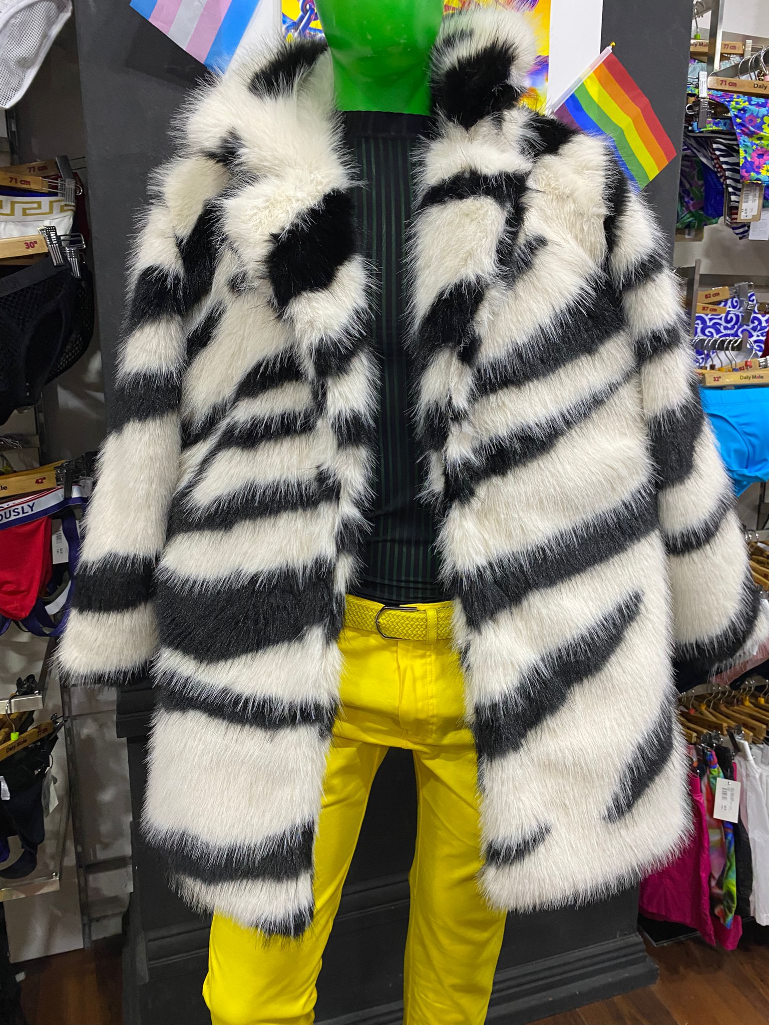 Daly Male Faux Fur Long Jacket Zebra